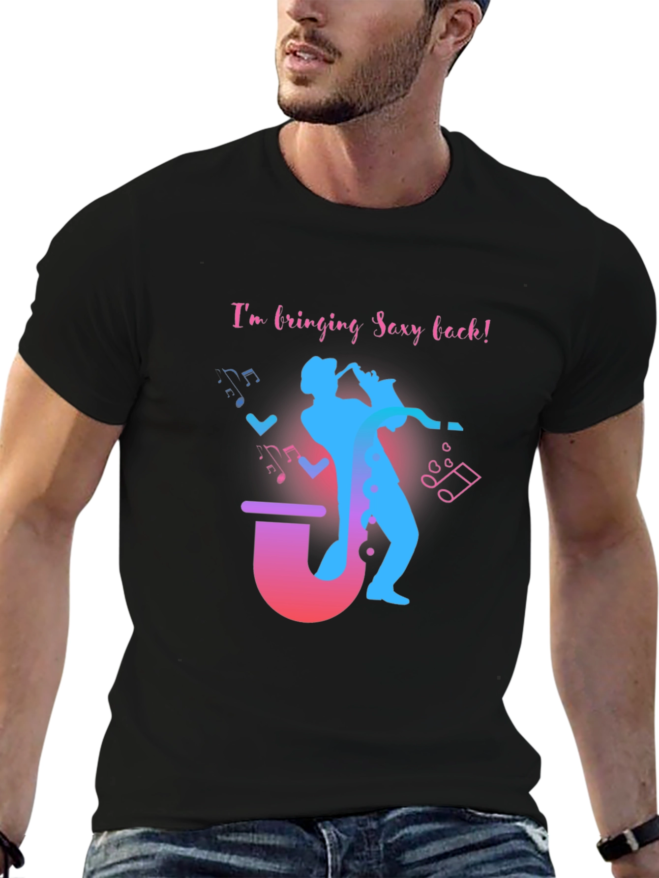 Black Saxophone Sexy Back Graphic T-Shirt view 6