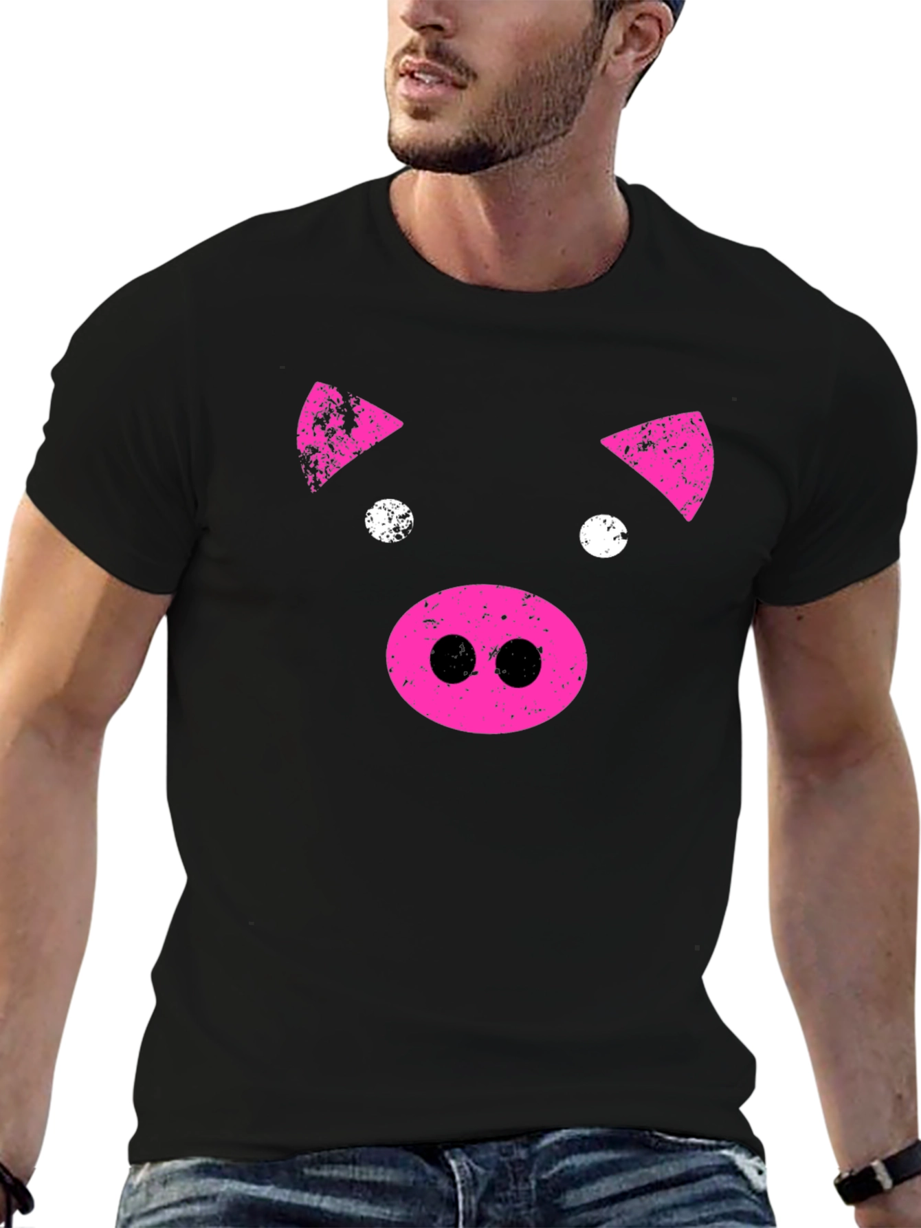 Black Pink Pig Graphic Tee - Black Casual T-Shirt view 6