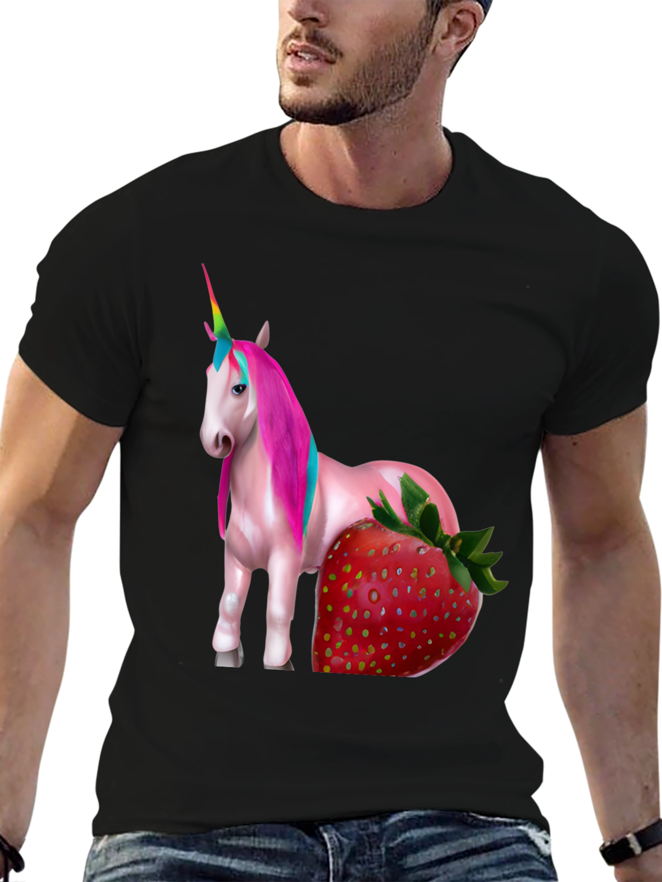 Black Unicorn Strawberry Graphic T-Shirt view 6
