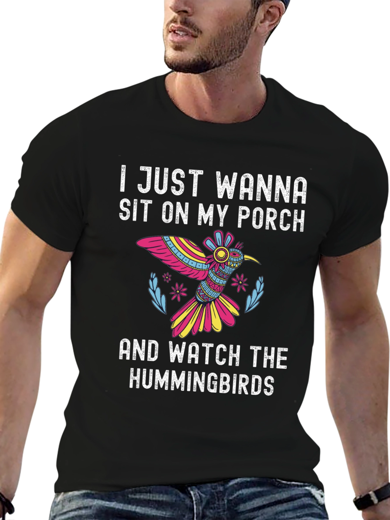 Black Hummingbird Porch T-Shirt - Relax & Watch! view 6
