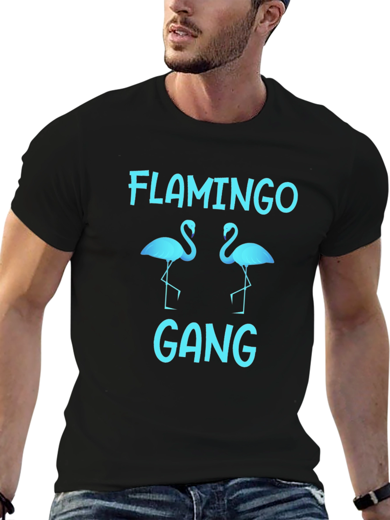 Black Flamingo Gang Graphic Tee - Black Cotton T-Shirt view 6