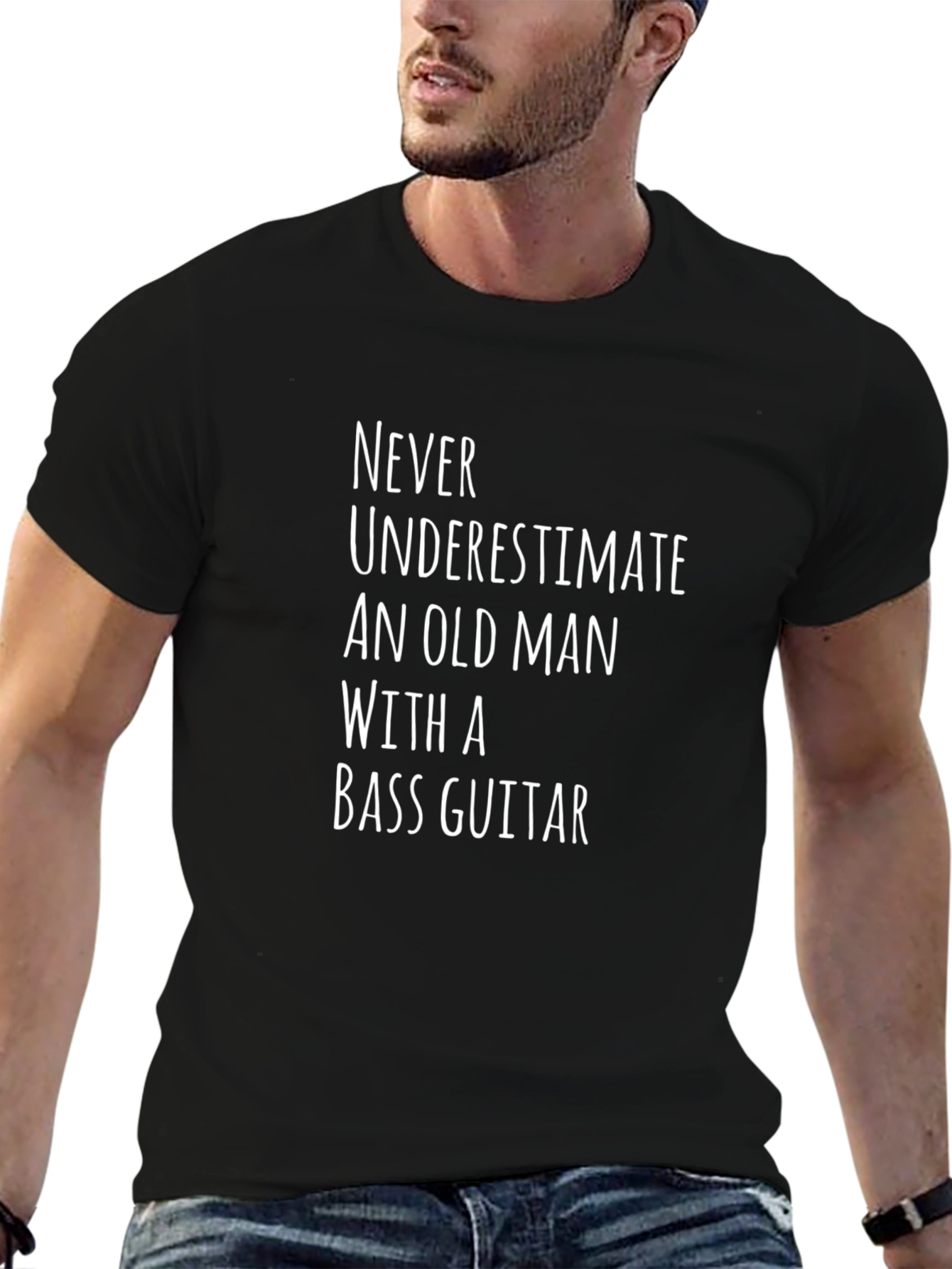 Black Bass Guitar Old Man T-Shirt view 6
