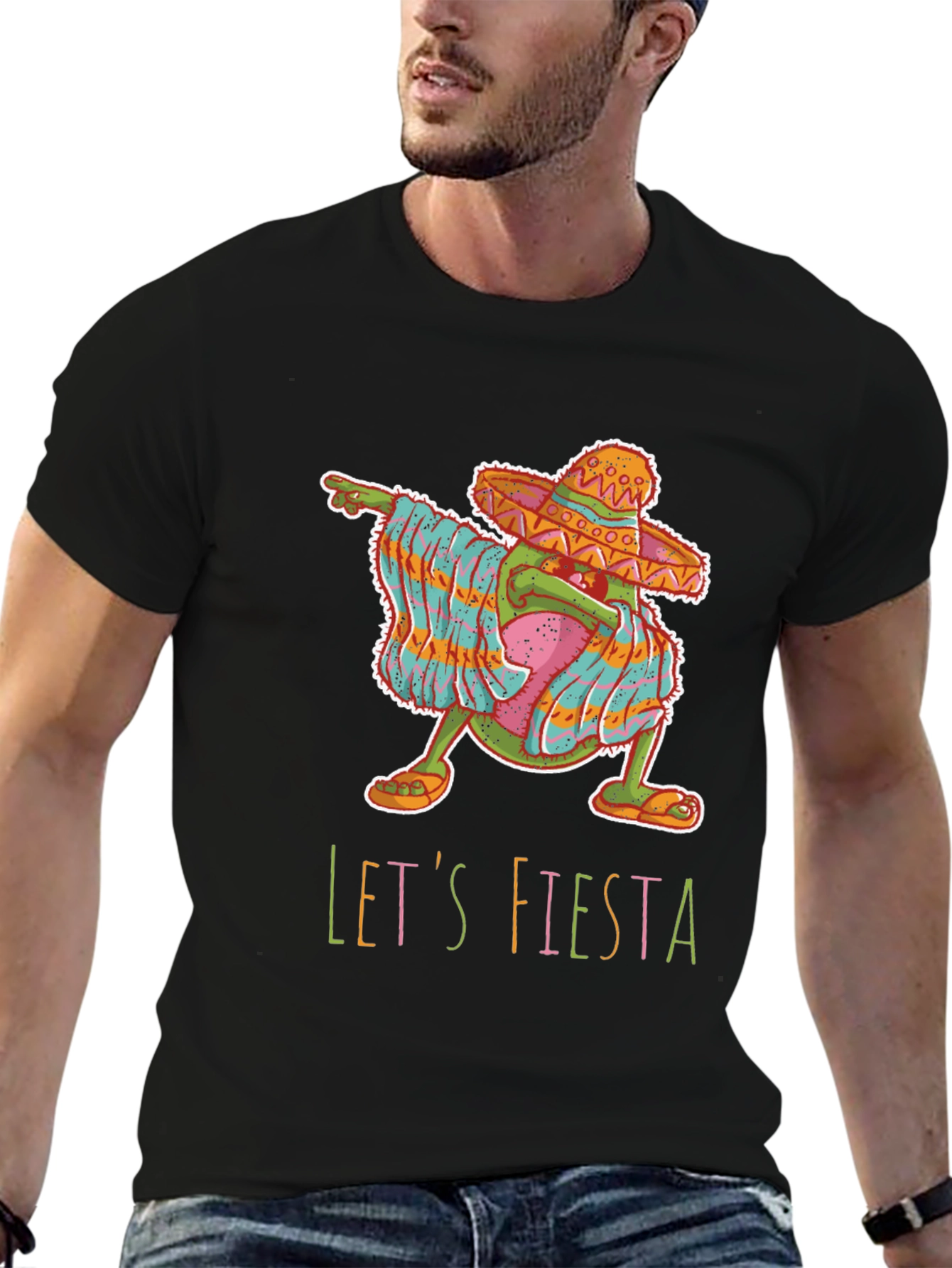 Black Let's Fiesta Avocado Graphic T-Shirt view 6