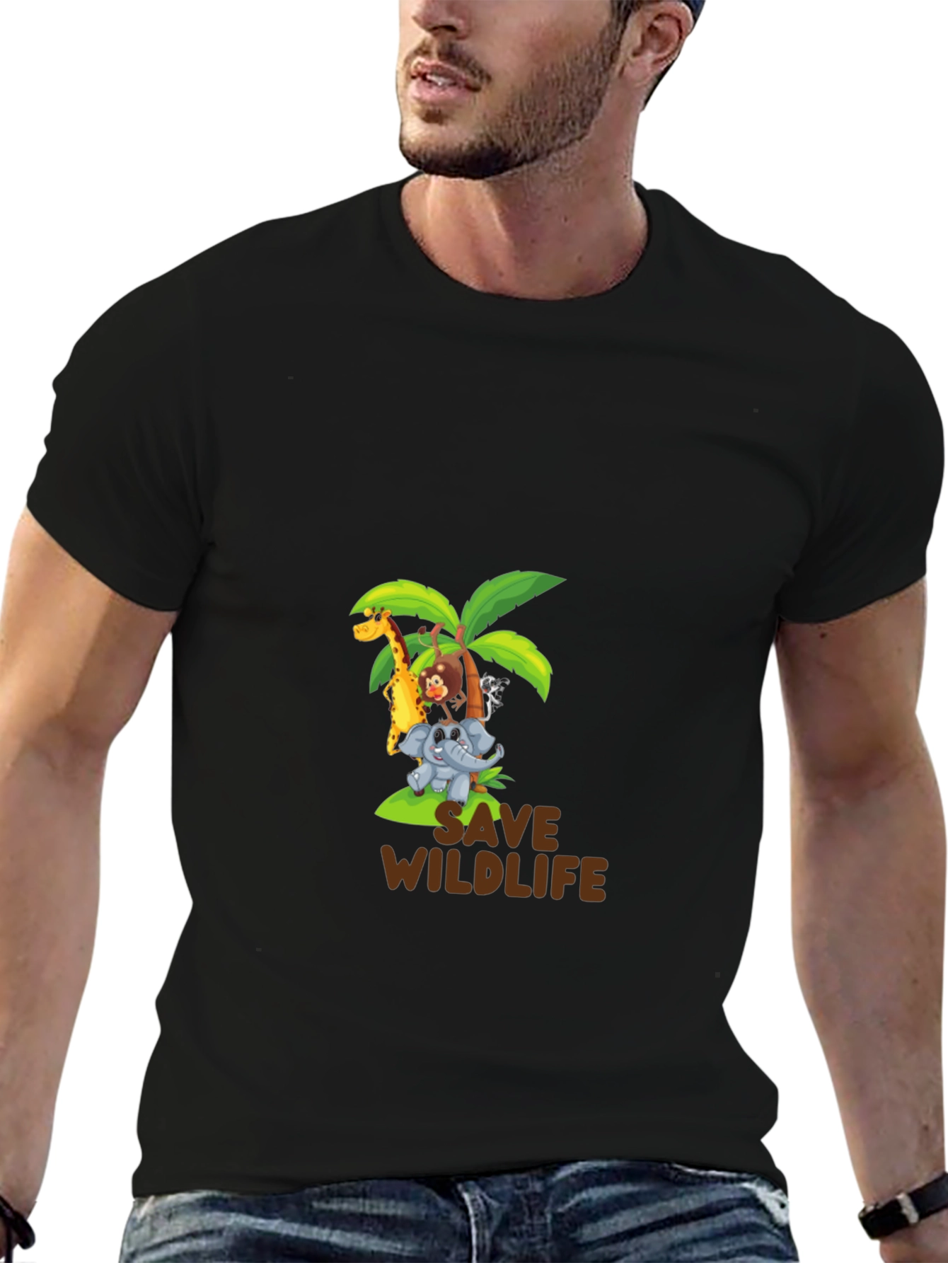 Black Save Wildlife Graphic Tee - Black Cotton Blend view 6