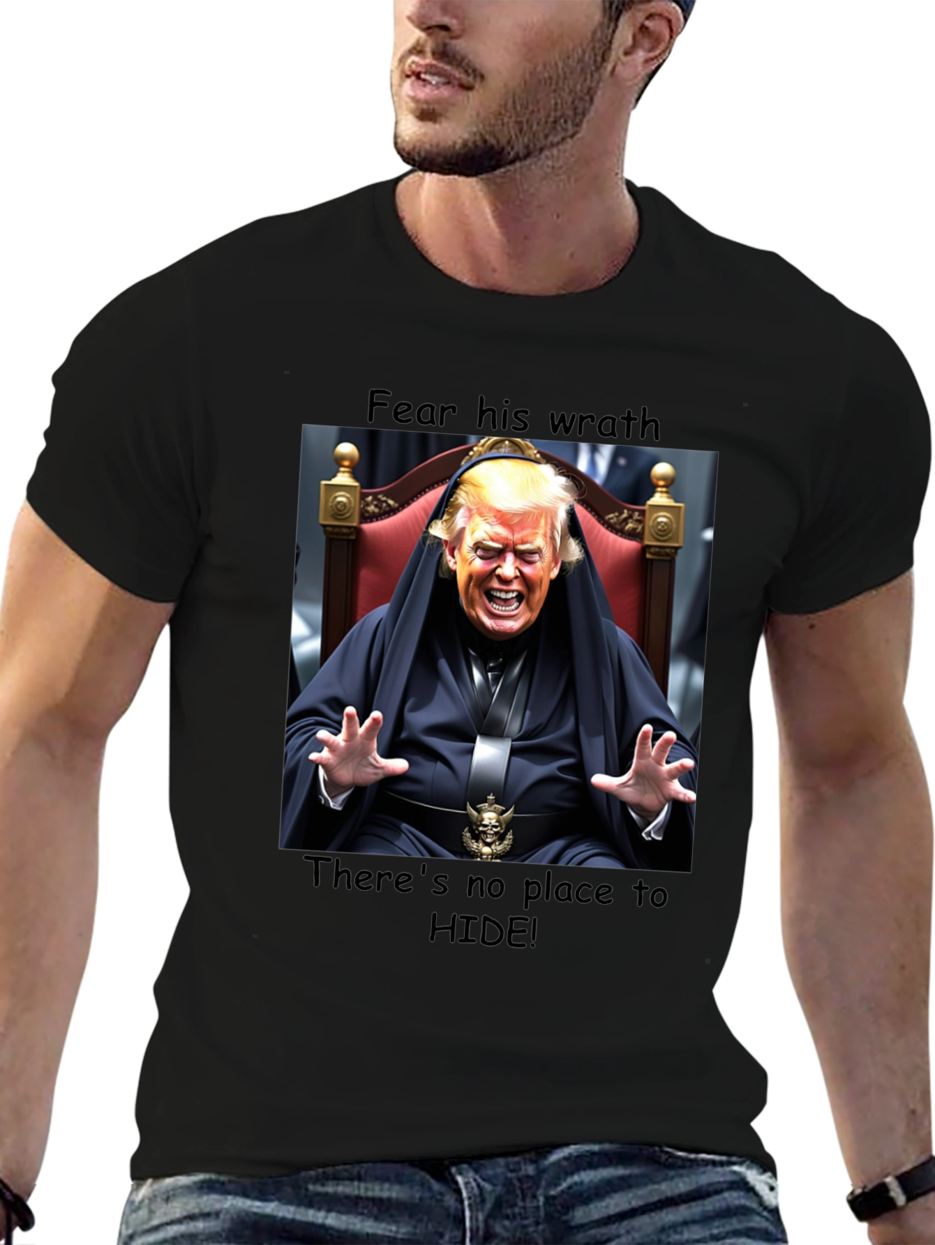 Black Fear His Wrath Trump T-Shirt view 6