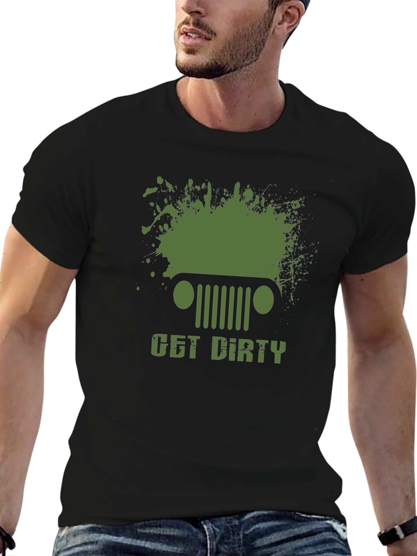 Black Get Dirty Jeep Graphic Men's T-Shirt view 6