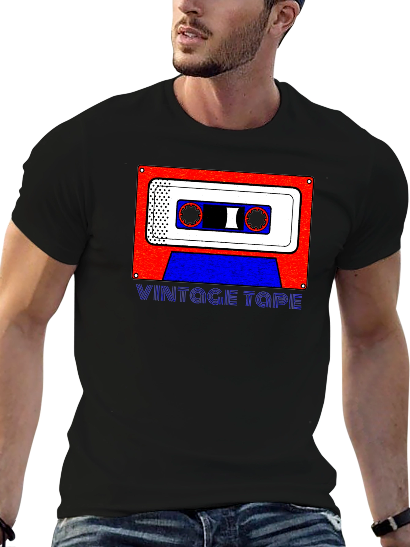 Black Vintage Tape Graphic Tee - Retro Style view 6