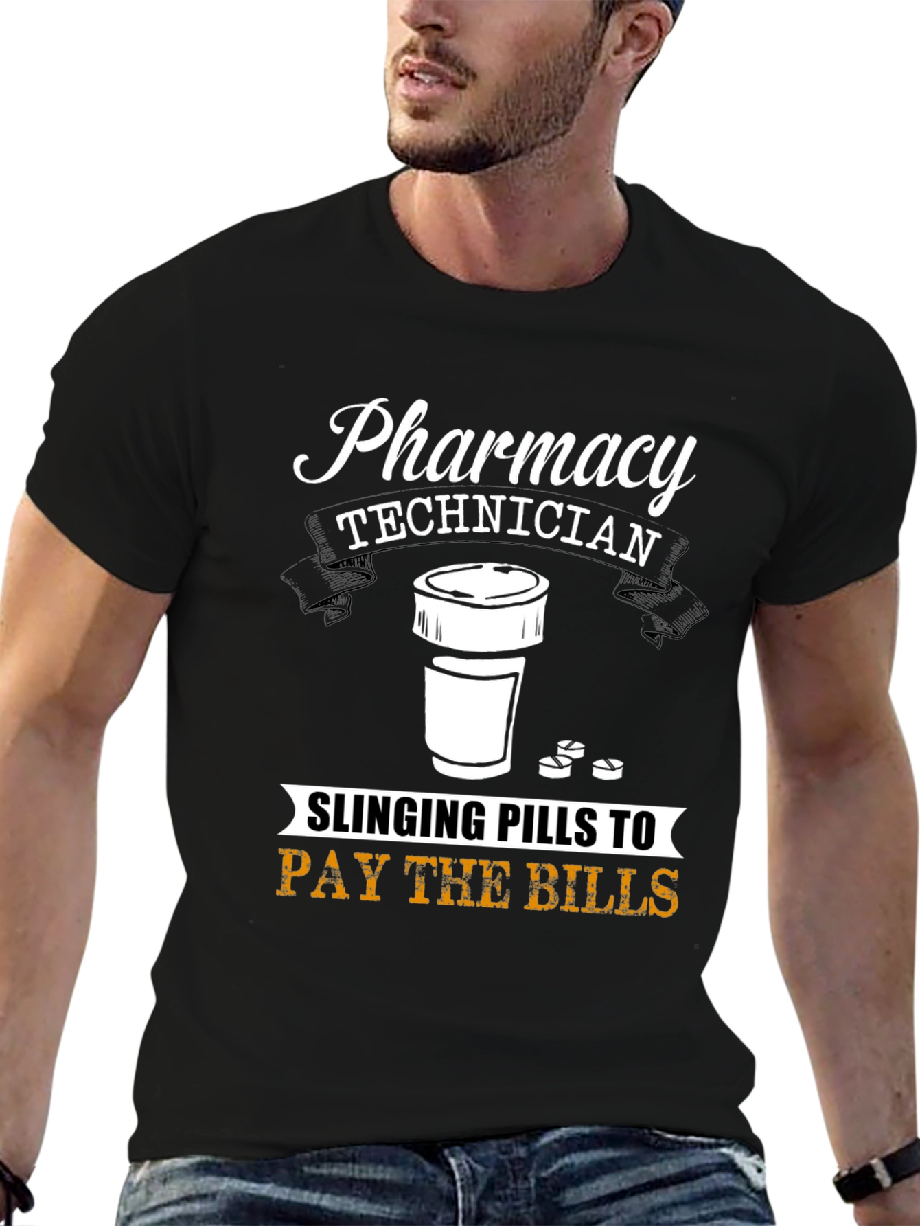 Black Pharmacy Technician T-Shirt - Slinging Pills to Pay Bills view 6