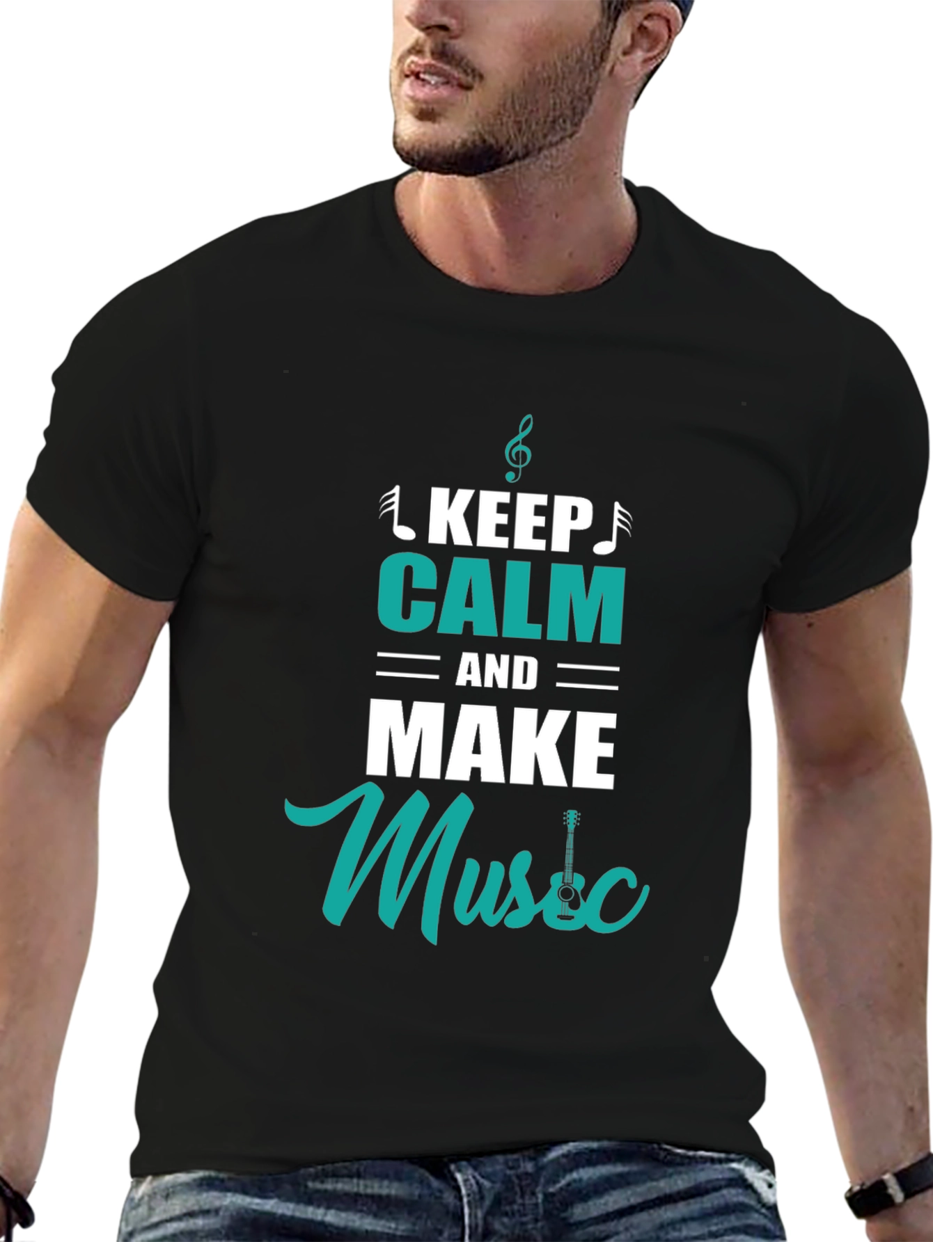 Black Keep Calm and Make Music Black T-Shirt view 6