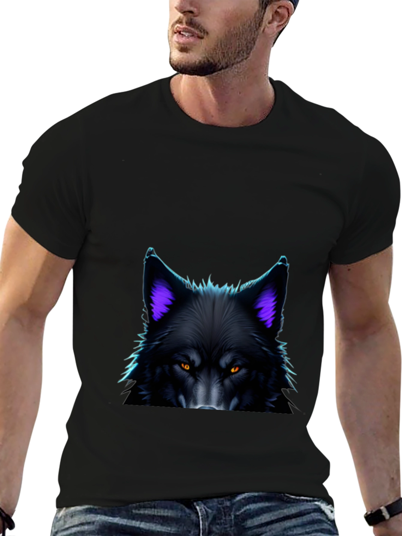 Black Black Wolf Graphic Tee - Bold Animal Design view 6