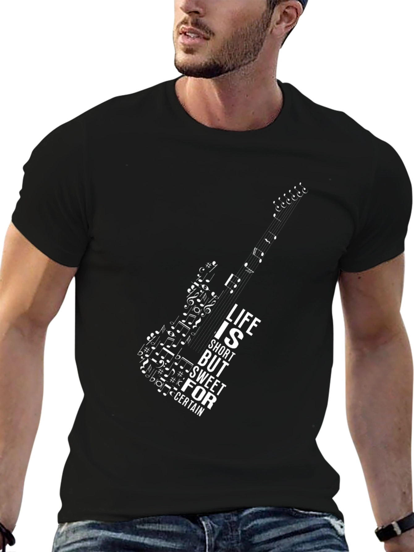 Black Guitar Music Note Graphic Tee view 6