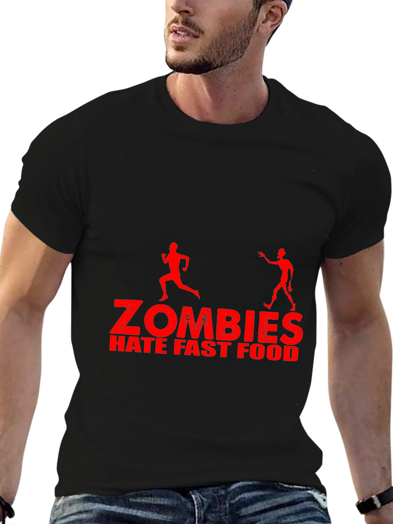 Black Zombies Hate Fast Food Graphic T-Shirt view 6