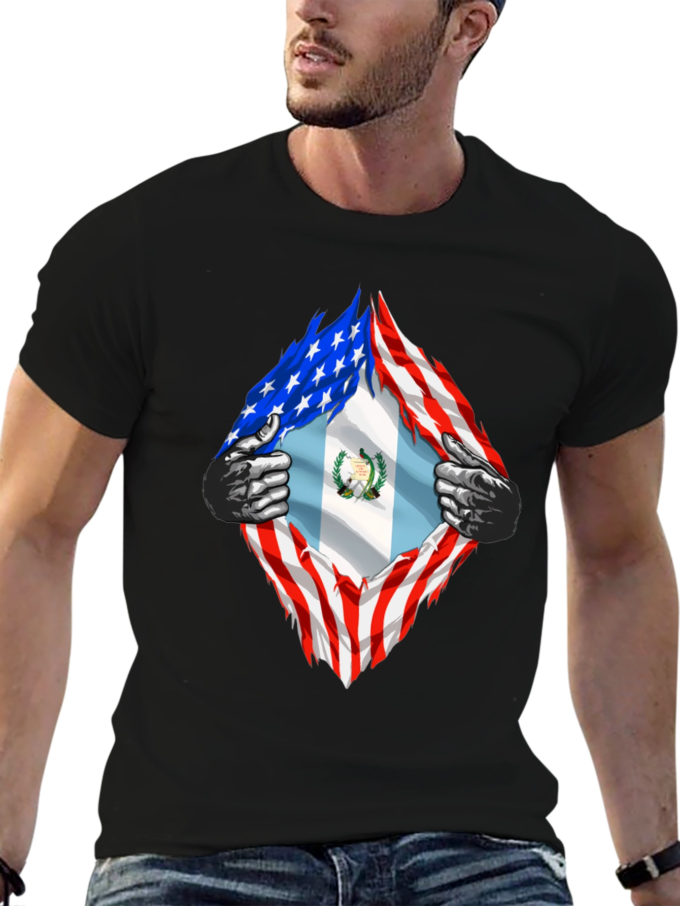 Black USA Guatemala Flag T-Shirt view 6