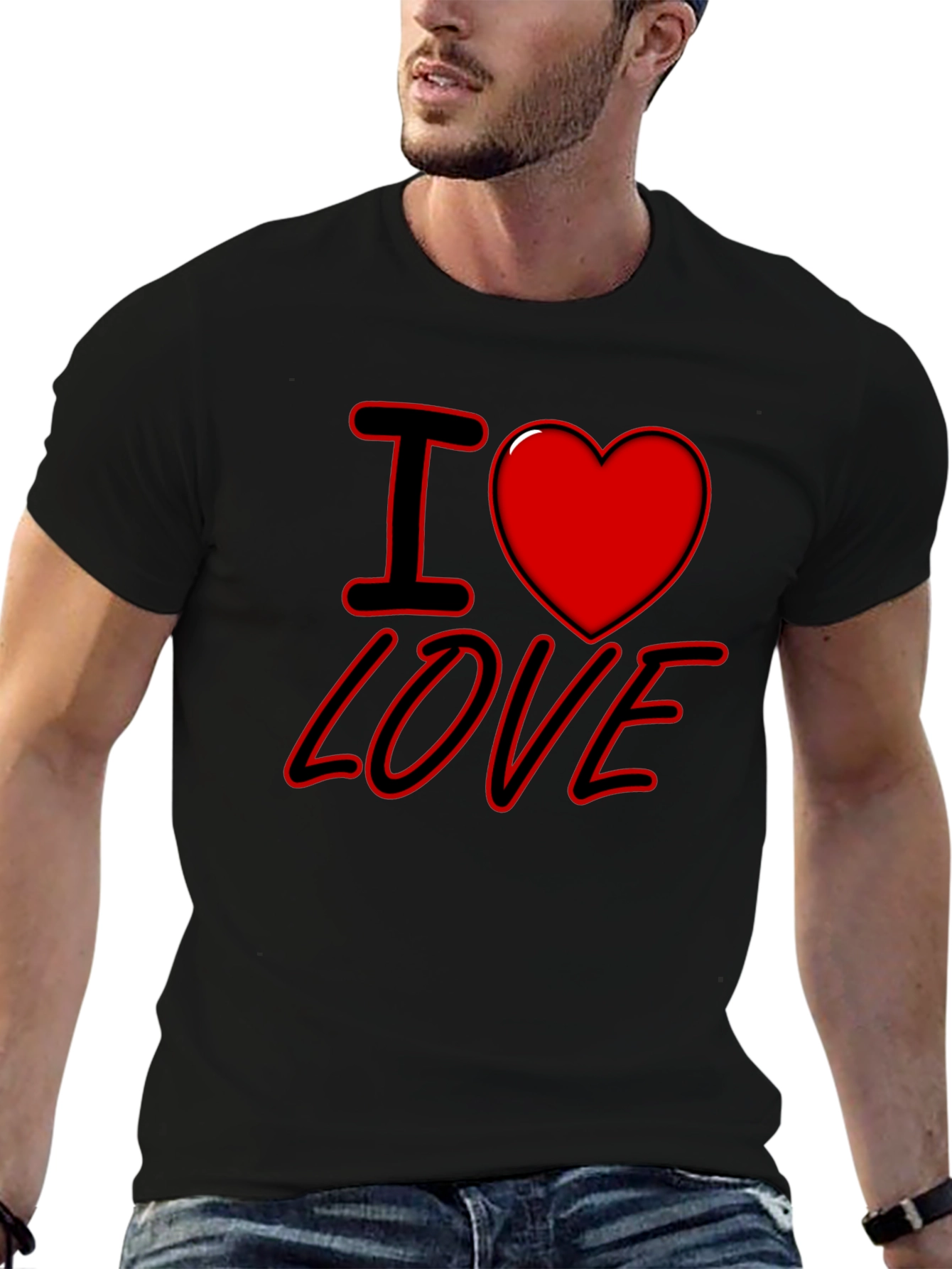 Black I Heart Love Graphic Print Black T-Shirt view 6