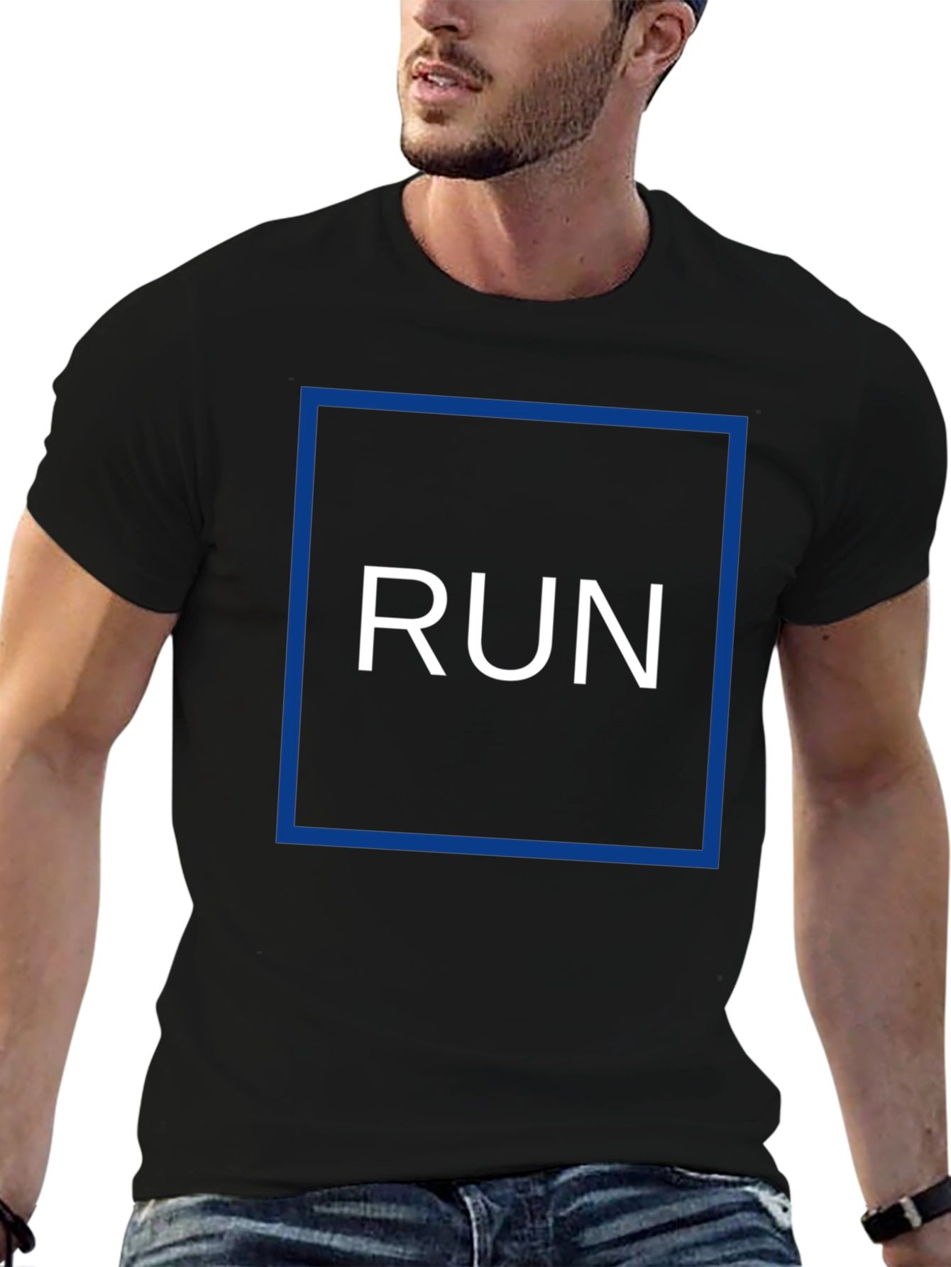 Black Run Graphic Tee - Black Cotton Blend T-Shirt view 6