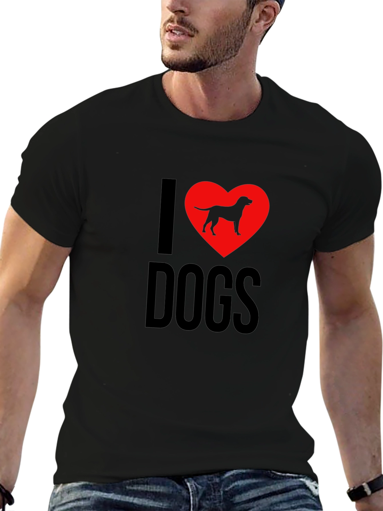 Black I Love Dogs T-Shirt - Dog Breed Heart Design view 6