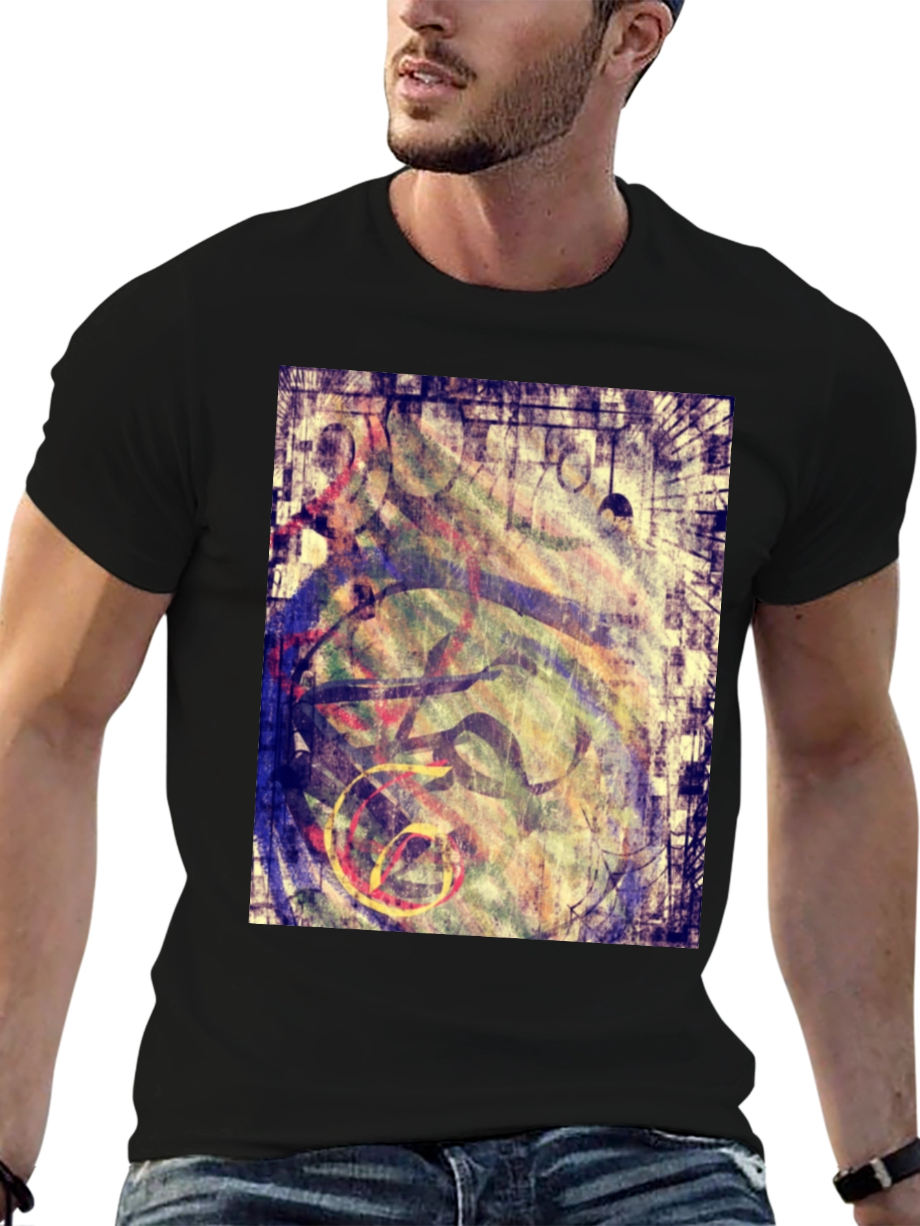 Black Abstract Graphic Print Black T-Shirt view 6