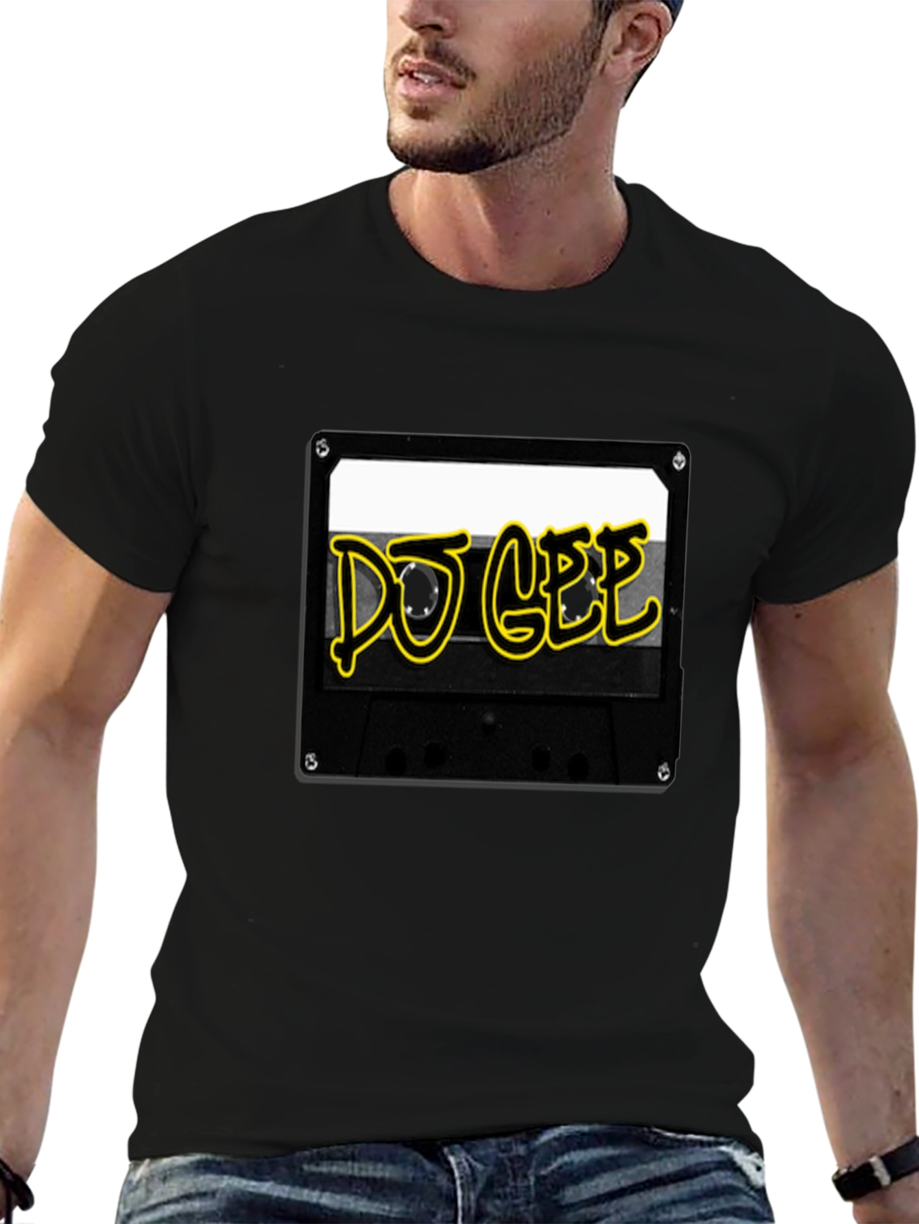 Black DJ GEE Cassette Tape Black T-Shirt view 6