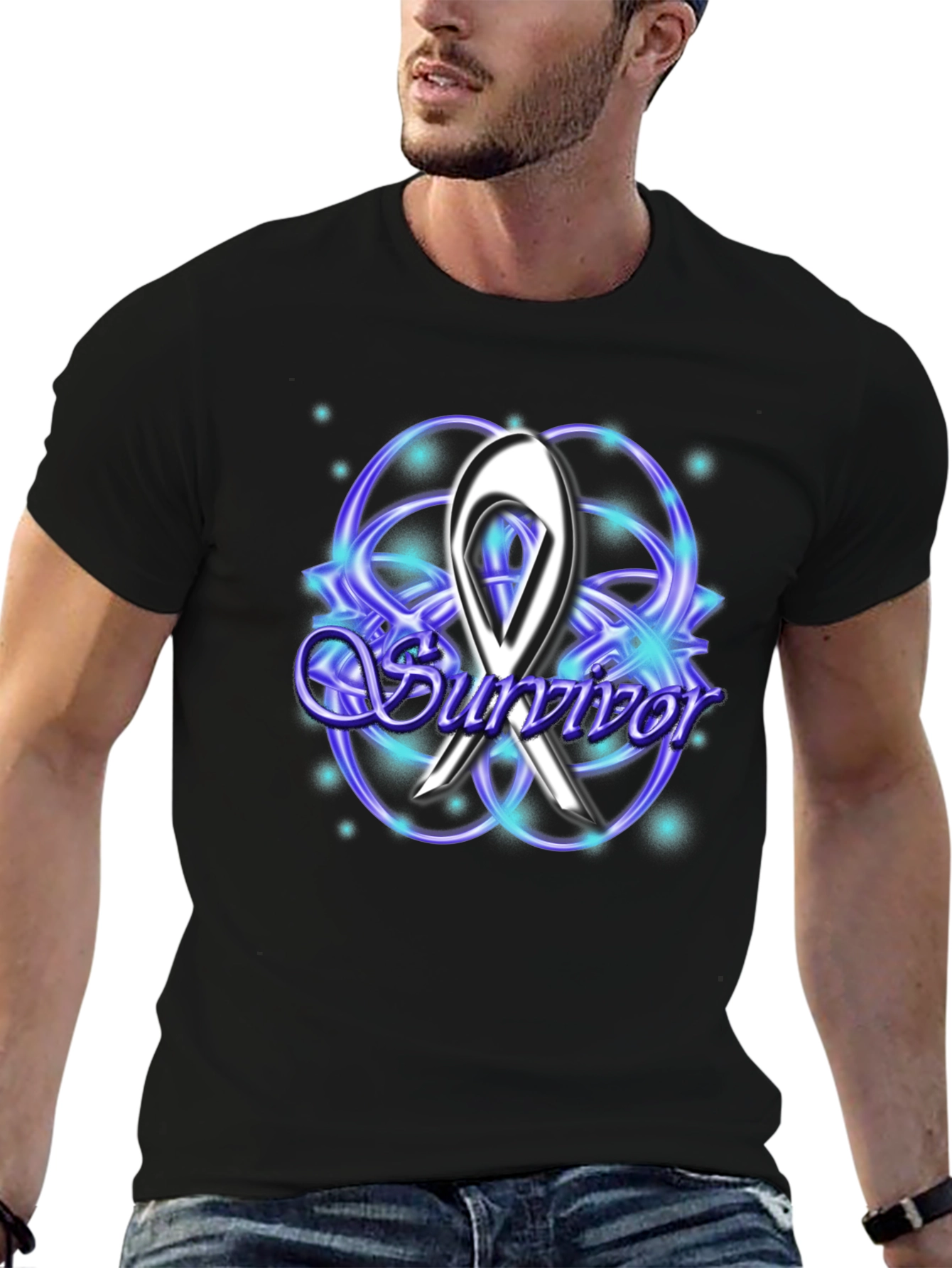 Black Survivor Ribbon T-Shirt - Awareness Tee view 6