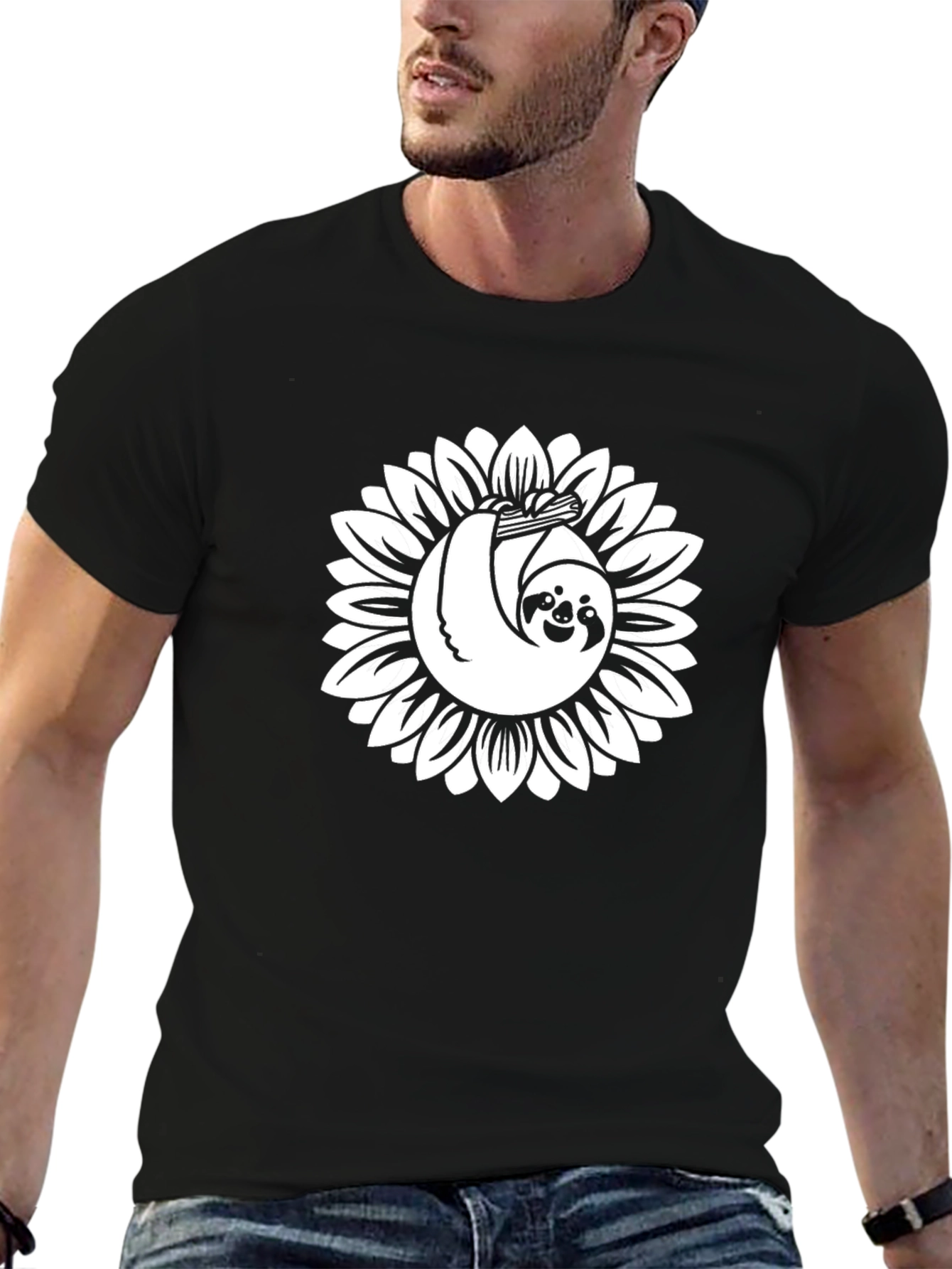 Black Sloth Sunflower Graphic Tee - Relaxed Fit view 6
