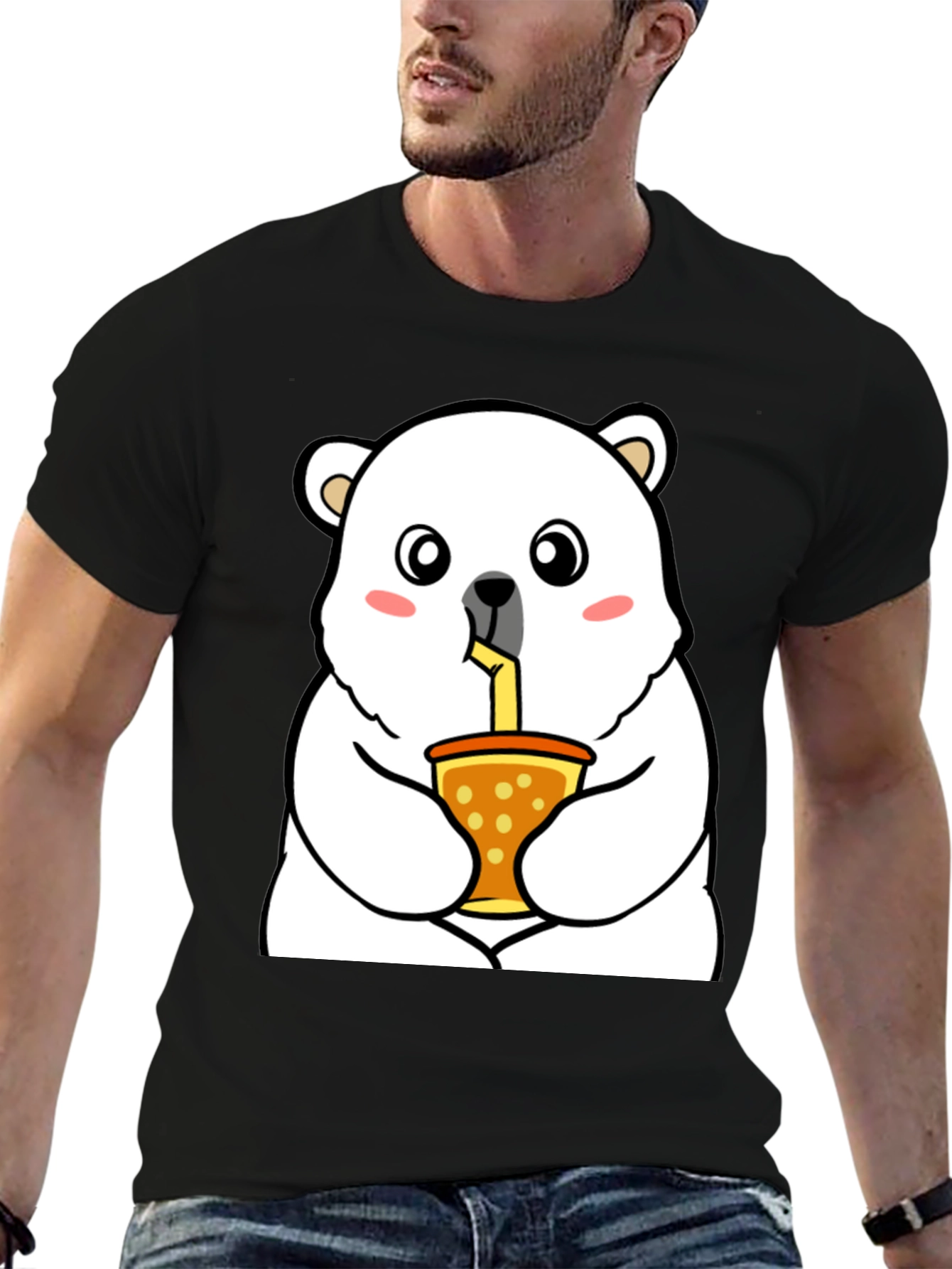 Black Cute Polar Bear Bubble Tea T-Shirt - Unisex view 6