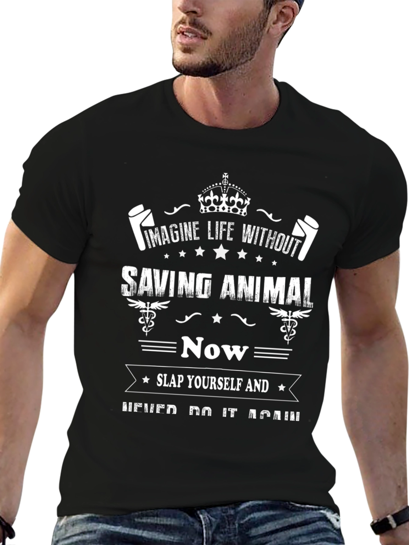 Black Imagine Saving Animals Funny Graphic T-Shirt view 6