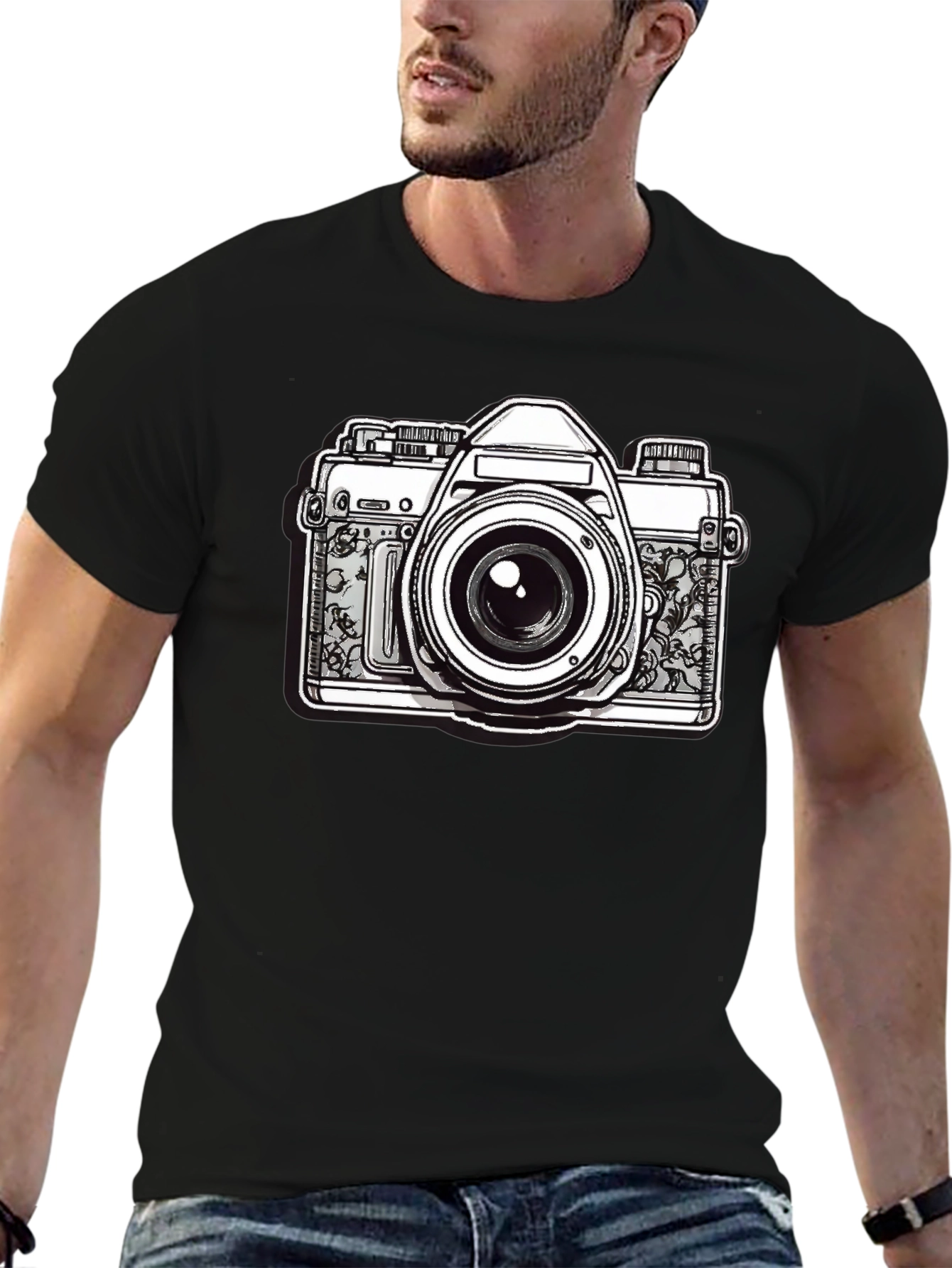 Black Vintage Camera Graphic T-Shirt - Black view 6