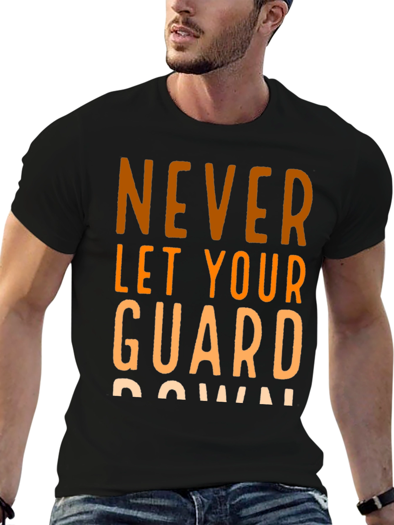 Black Never Let Your Guard Down Black Graphic Tee view 6