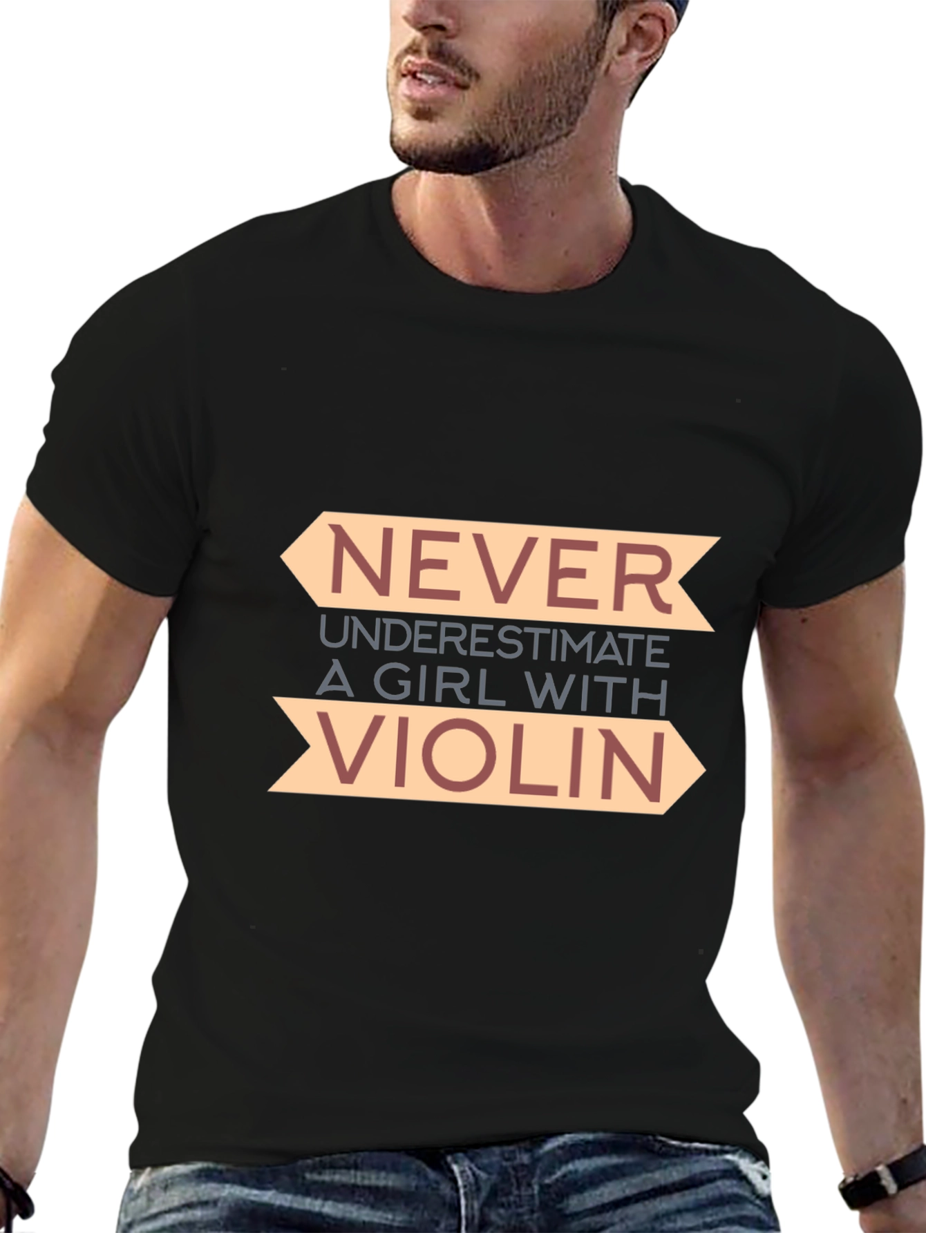 Black Never Underestimate a Girl with Violin T-Shirt view 6