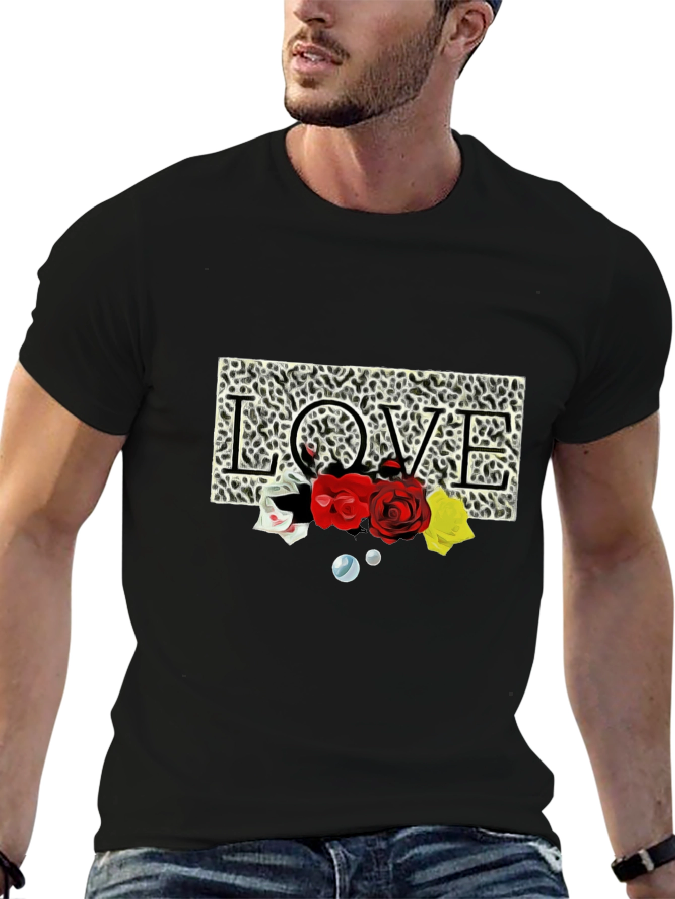 Black Leopard Love Roses Graphic T-Shirt view 6