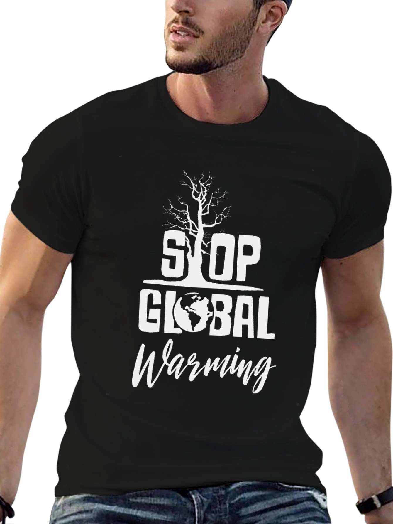 Black Stop Global Warming Graphic Tee - Eco-Friendly Fashion view 6