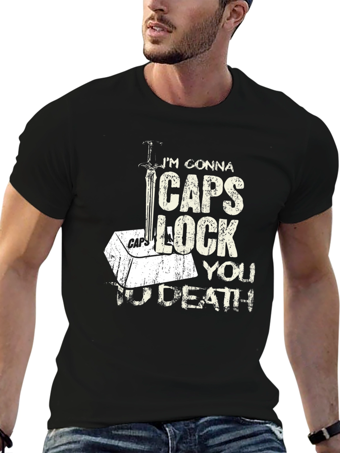 Black Caps Lock You To Death T-Shirt - Black view 6