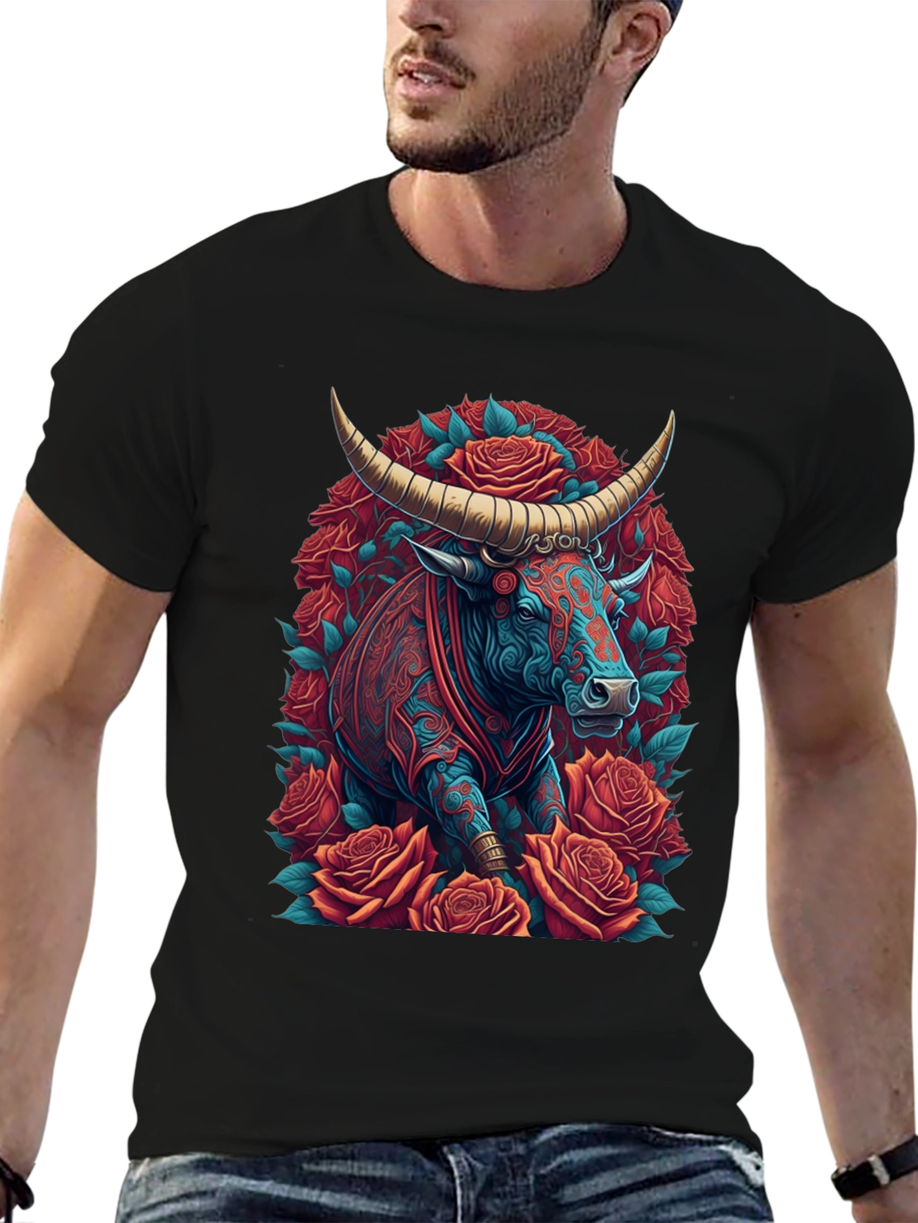 Black Bull & Roses Graphic Tee view 6