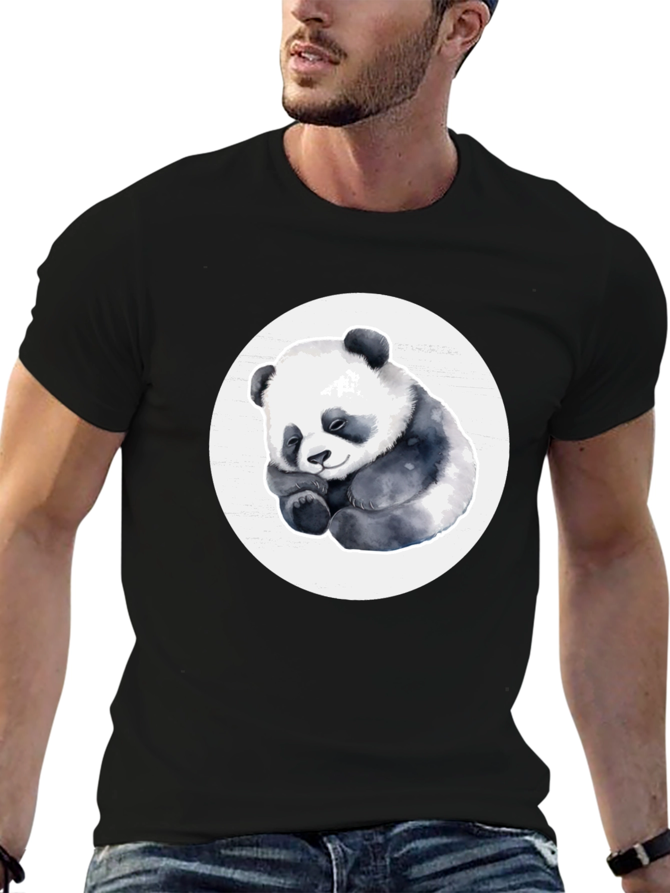 Black Cute Panda T-Shirt - Black view 6