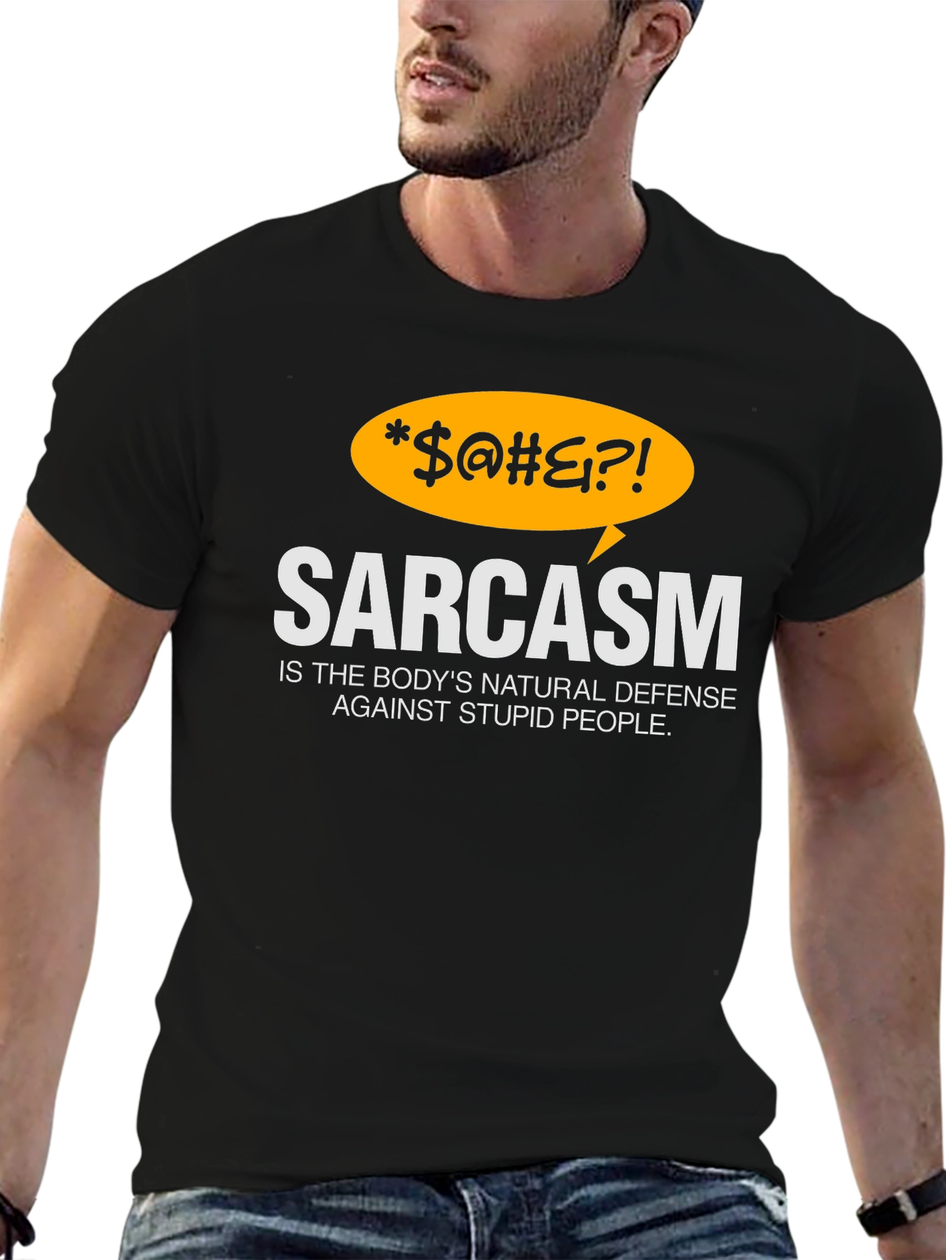 Black Sarcasm Defense Black Graphic T-Shirt view 6