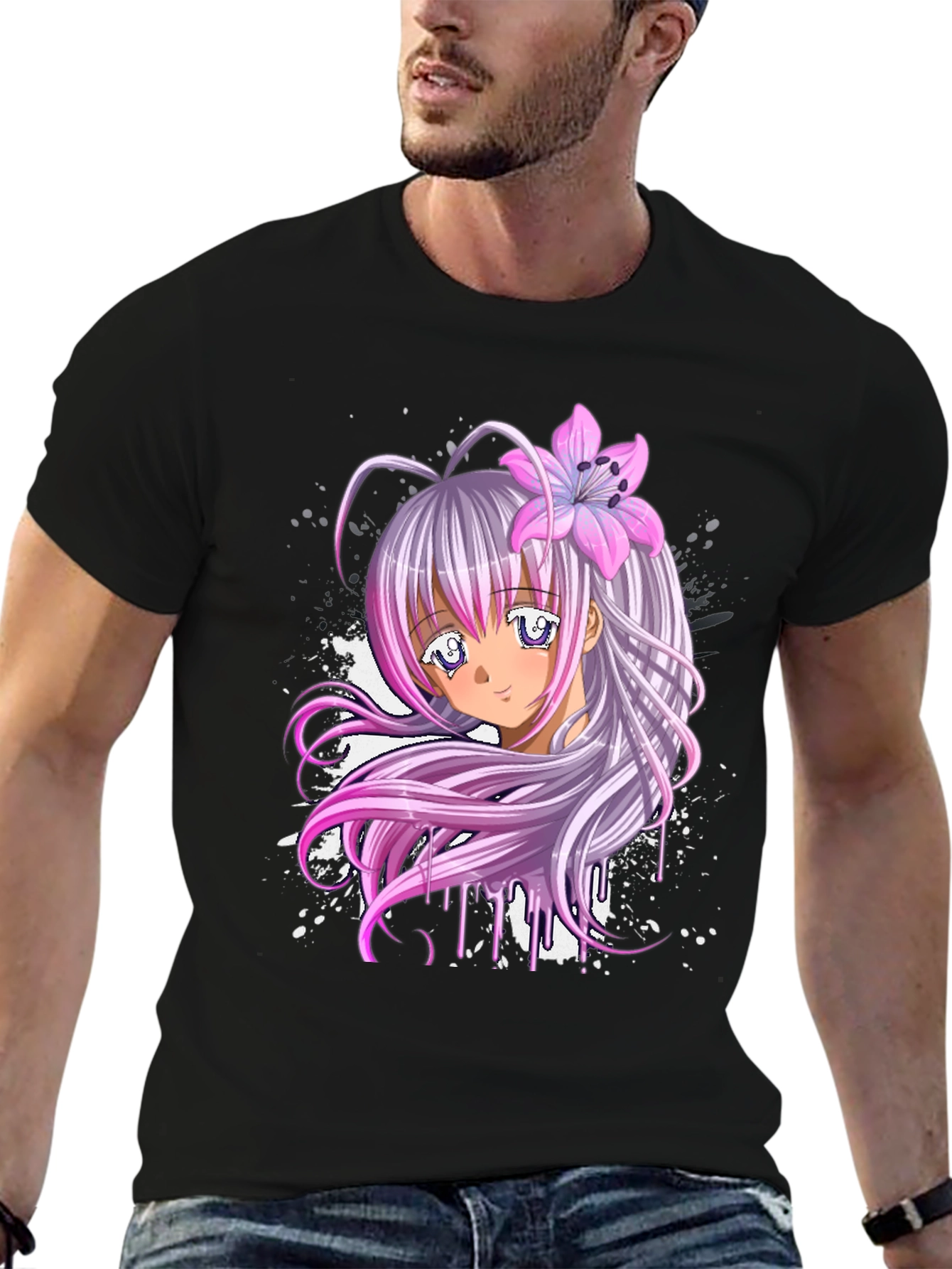 Black Anime Girl Graphic Black T-Shirt view 6
