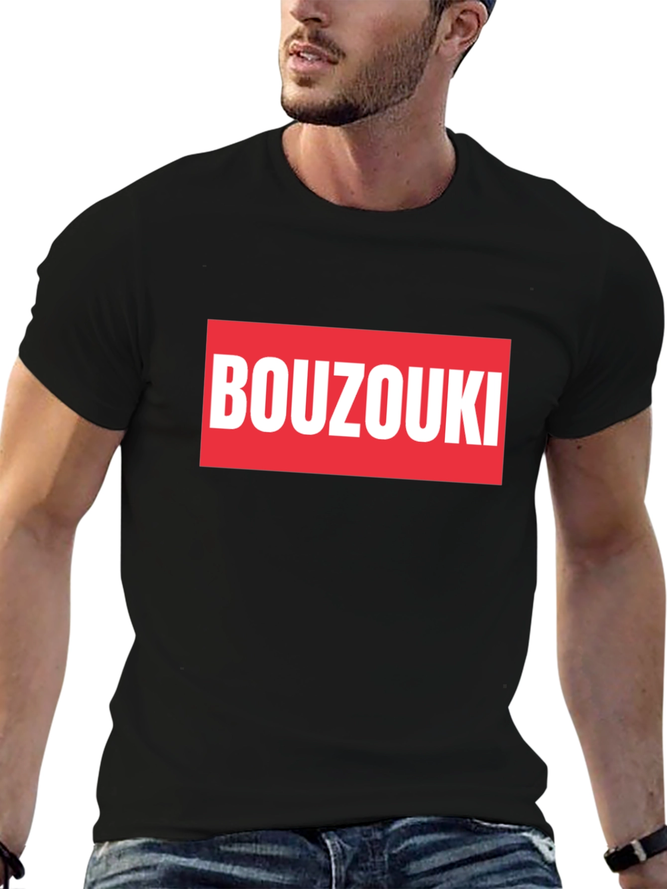 Black Bouzouki T-Shirt - Black Cotton Tee view 6