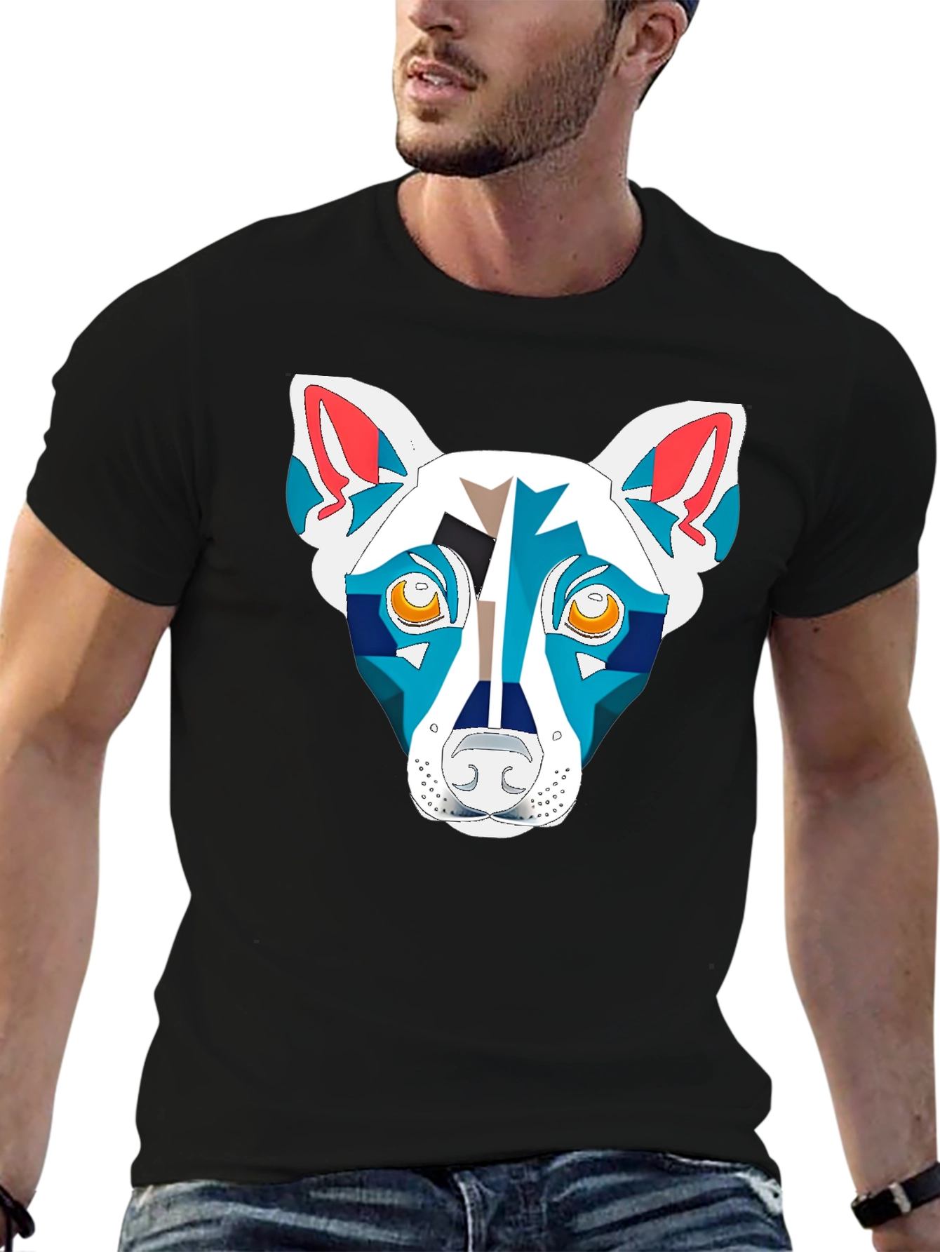 Black Geometric Dog Graphic Black T-Shirt view 6