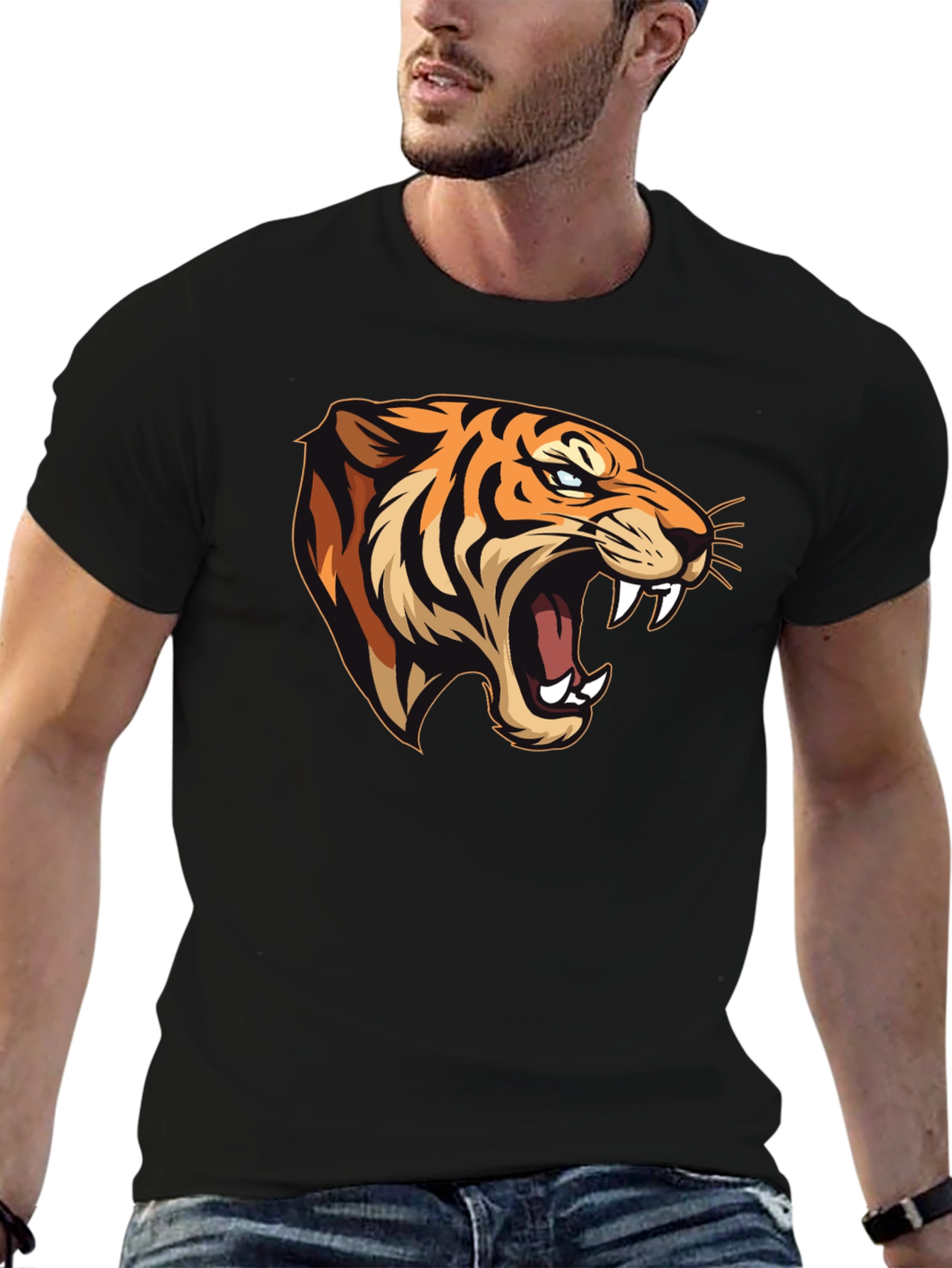 Black Fierce Tiger Graphic Tee - Men's Black T-Shirt view 6