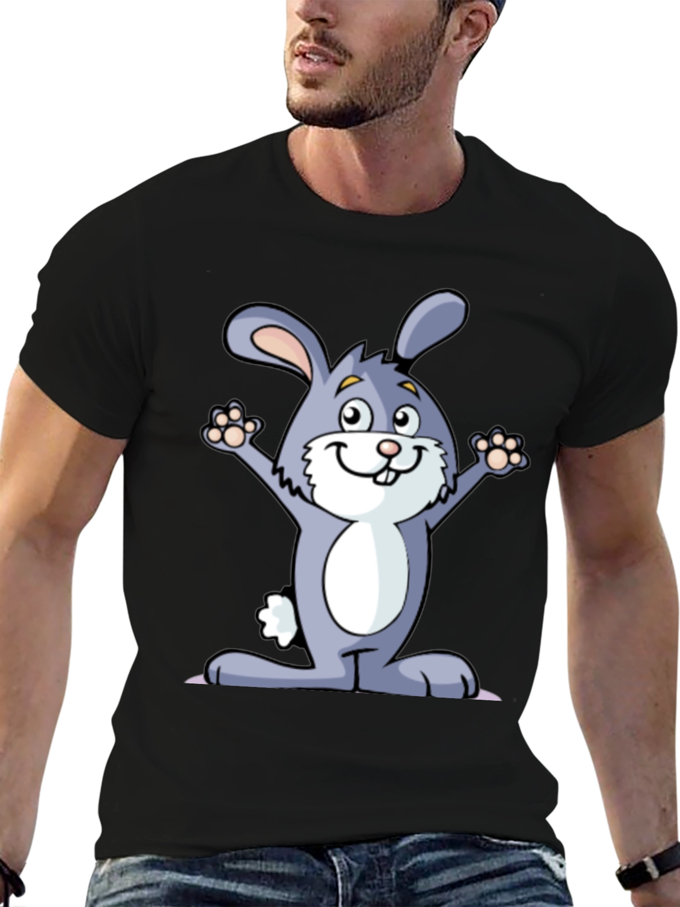 Black Funny Rabbit Graphic Tee - Black Cotton T-Shirt view 6