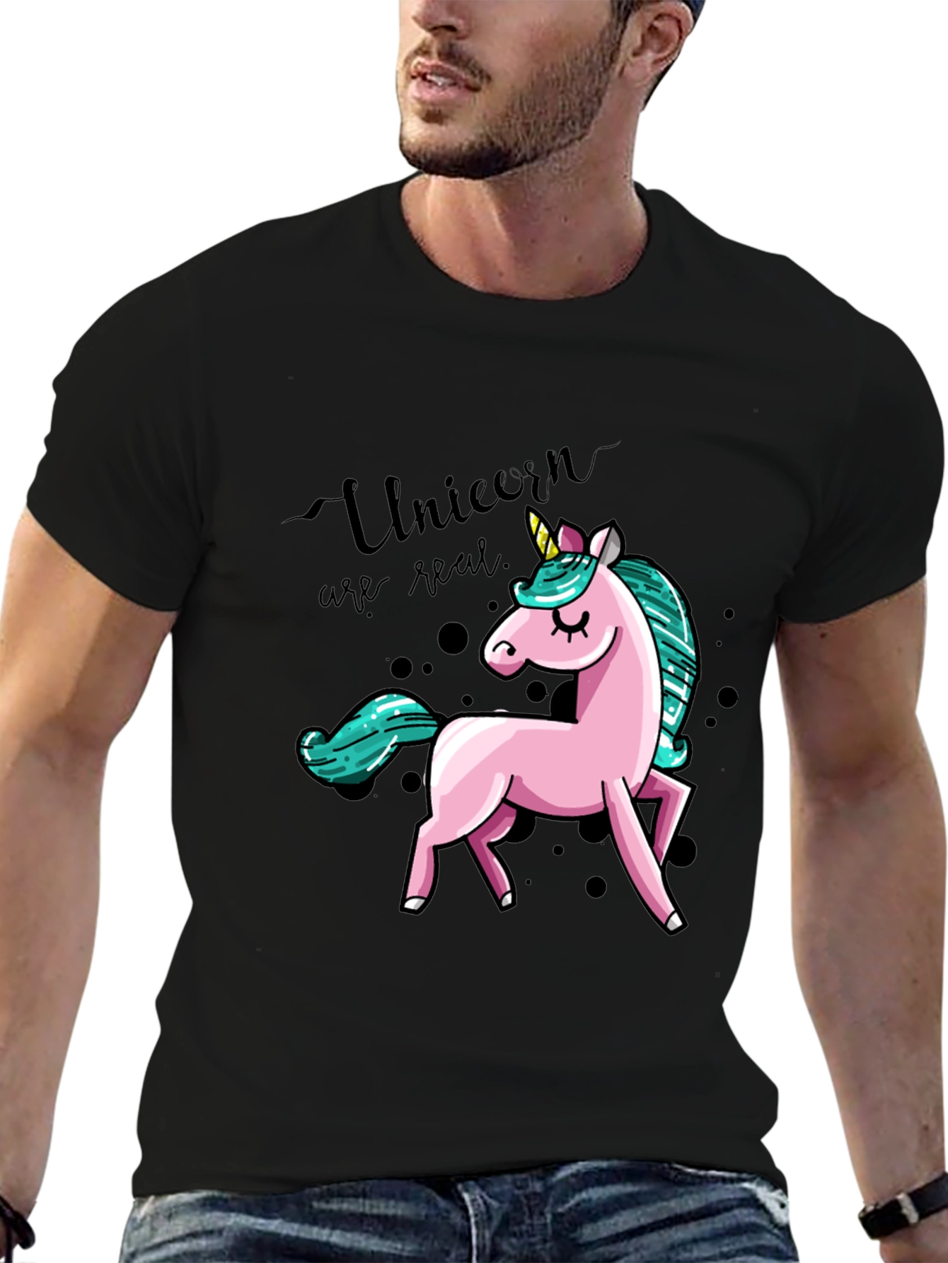 Unicorn Graphic Print T-Shirt - Black - 6