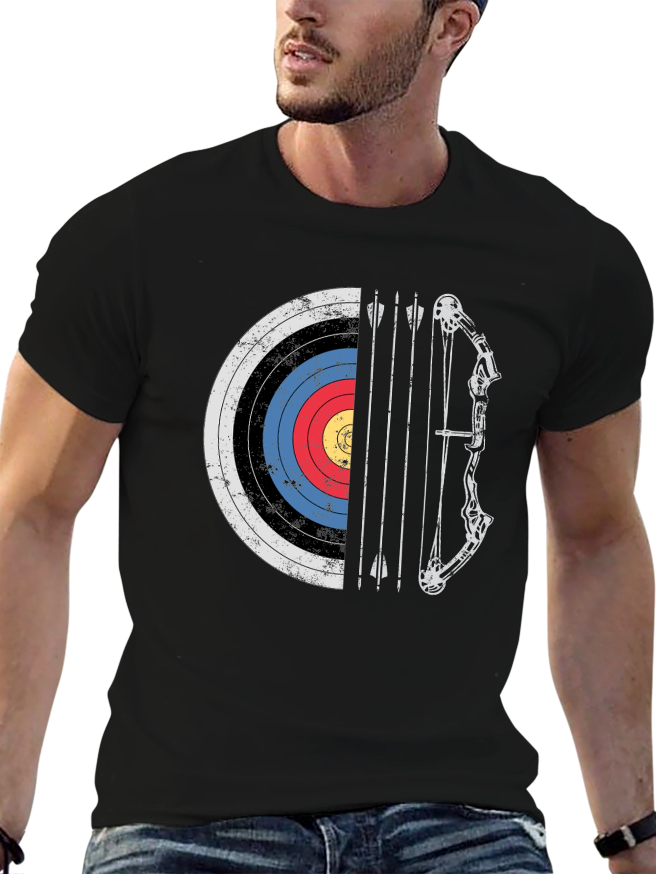 Black Archery Target Bow and Arrow Graphic Tee view 6