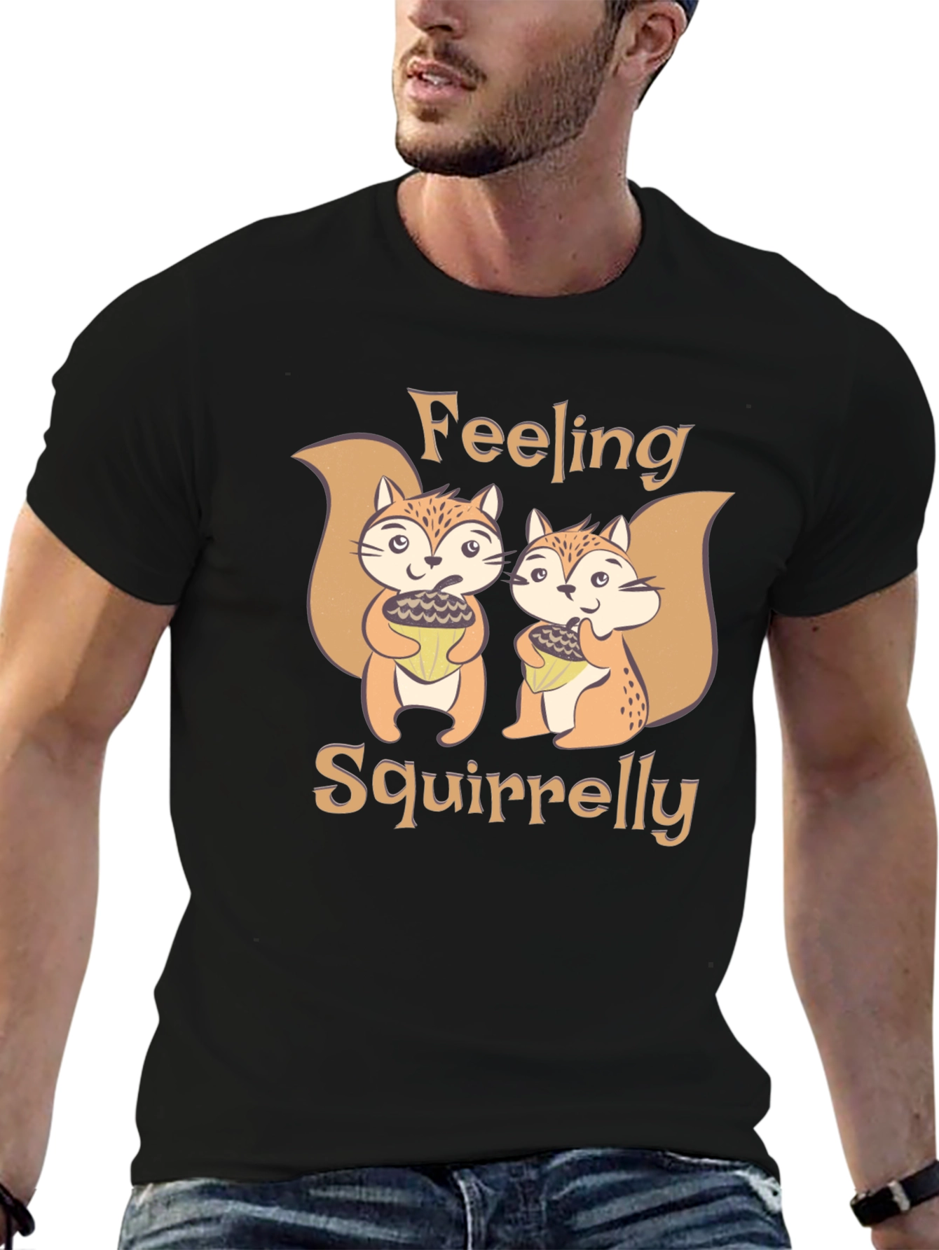 Black Feeling Squirrelly Graphic T-Shirt - Fun Novelty Tee view 6