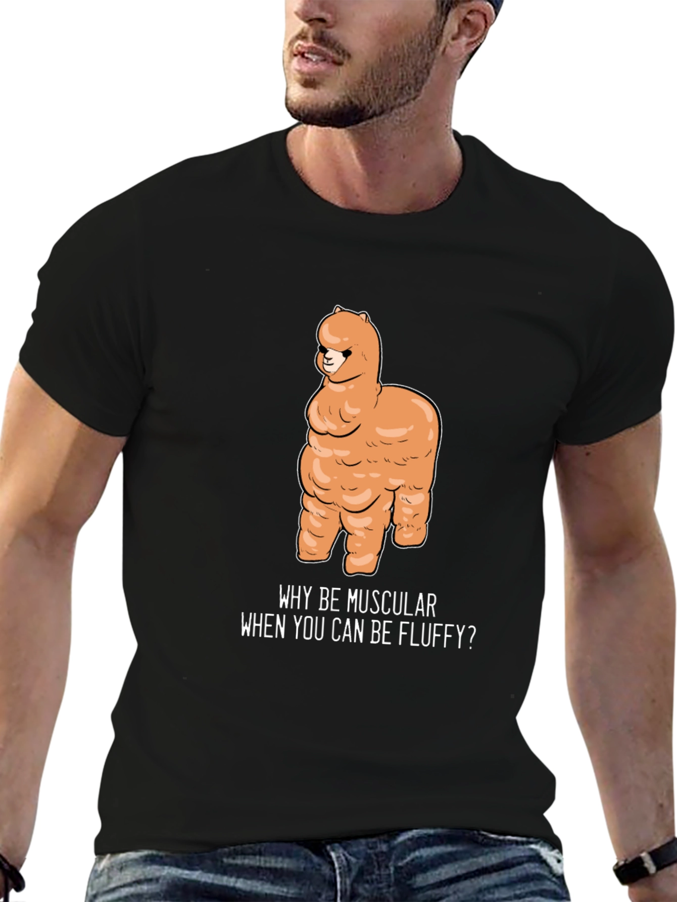 Black Fluffy Alpaca T-Shirt - Why Be Muscular? view 6