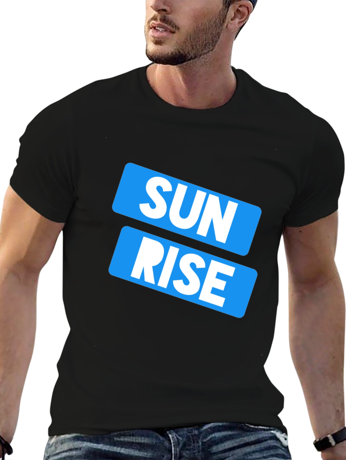 Black Sunrise Graphic Print Crew Neck Men's T-Shirt view 6