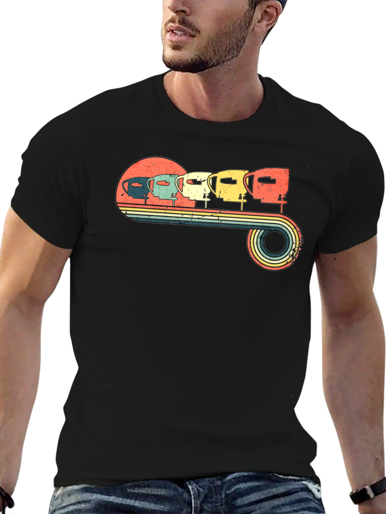 Black Vintage Camper Van T-Shirt view 6
