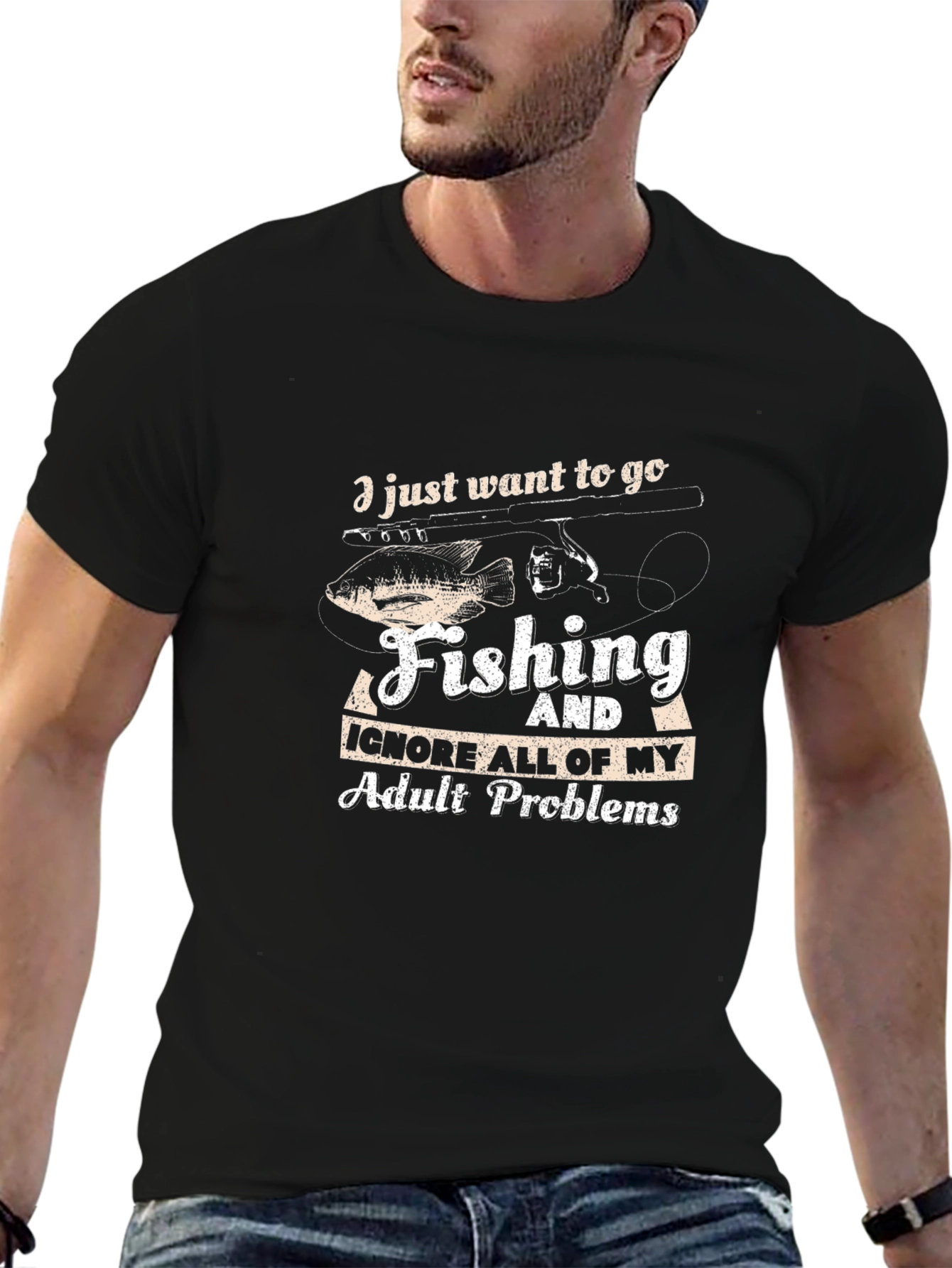 Black Fishing T-Shirt: Ignore Adult Problems view 6