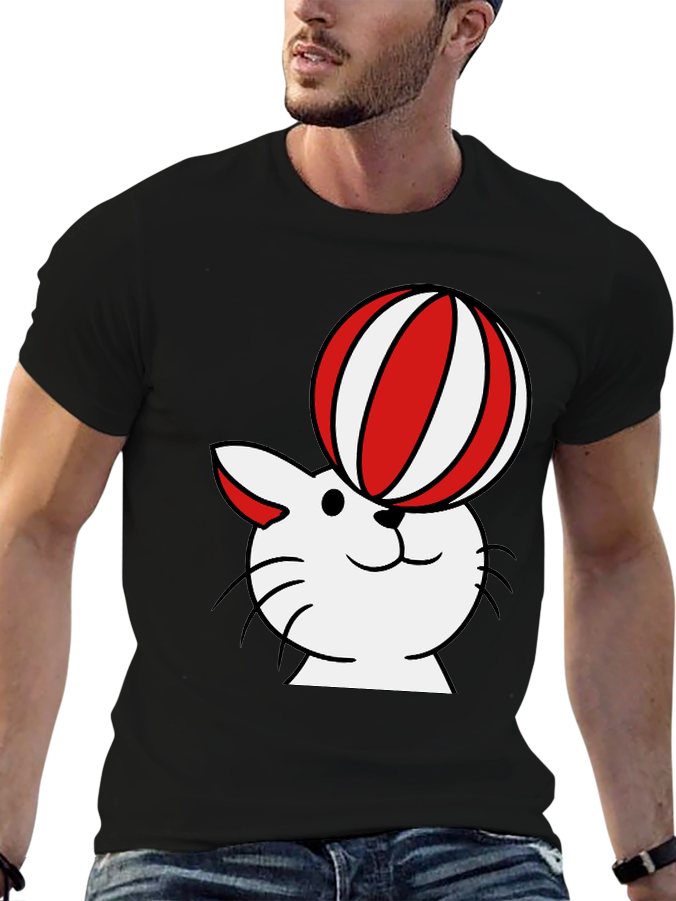 Black Cat with Ball T-Shirt - Whimsical Design view 6