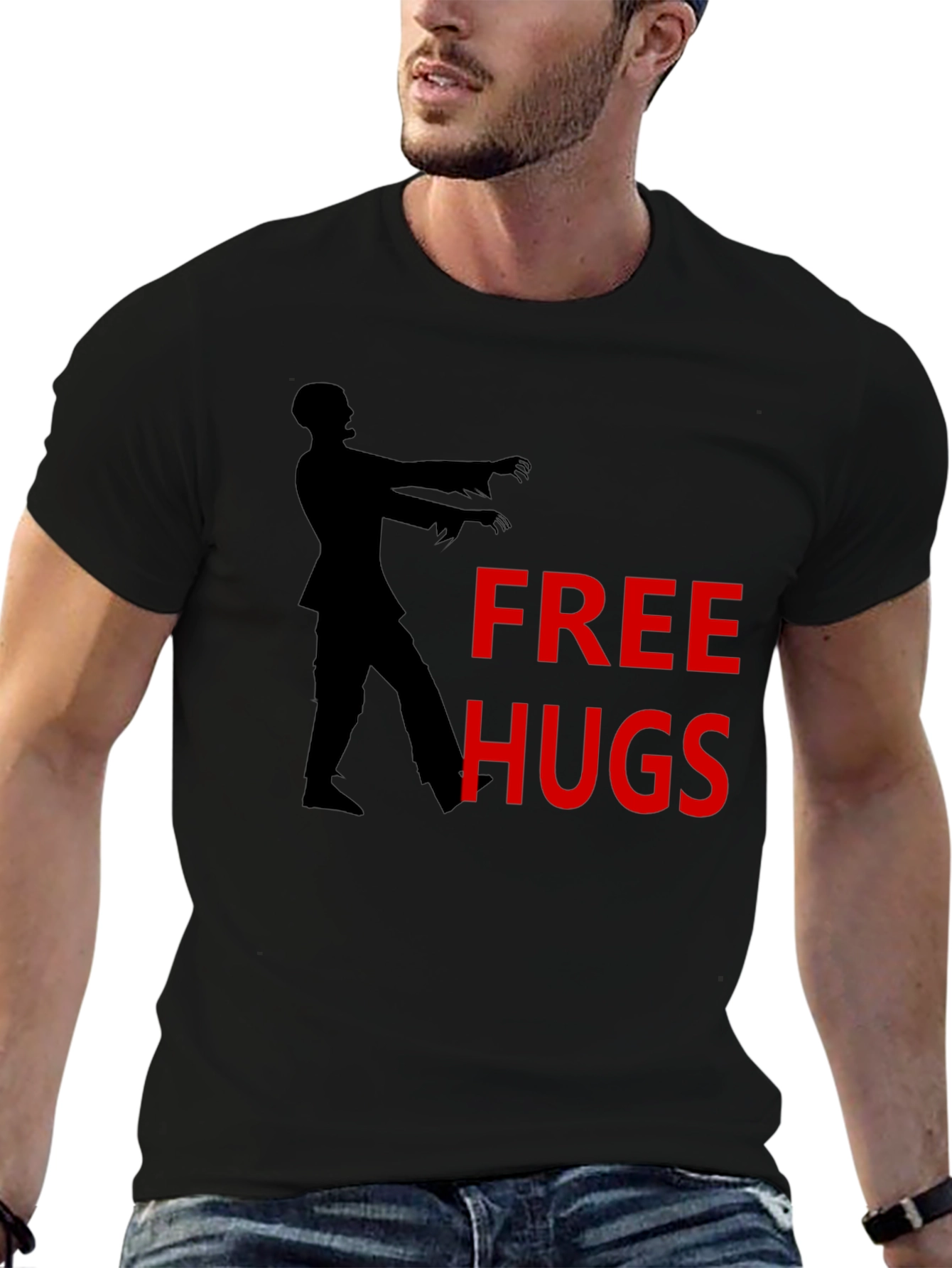 Black Free Hugs Zombie Graphic T-Shirt view 6
