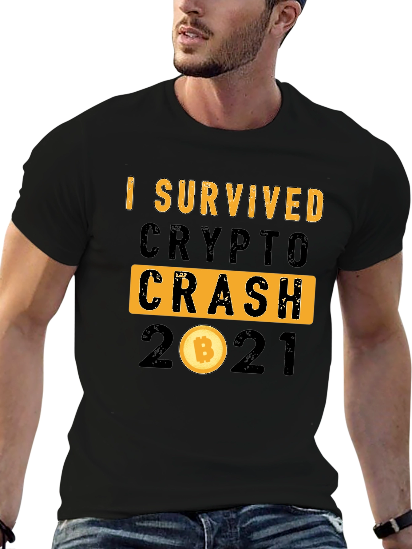 Black I Survived Crypto Crash 2021 T-Shirt view 6